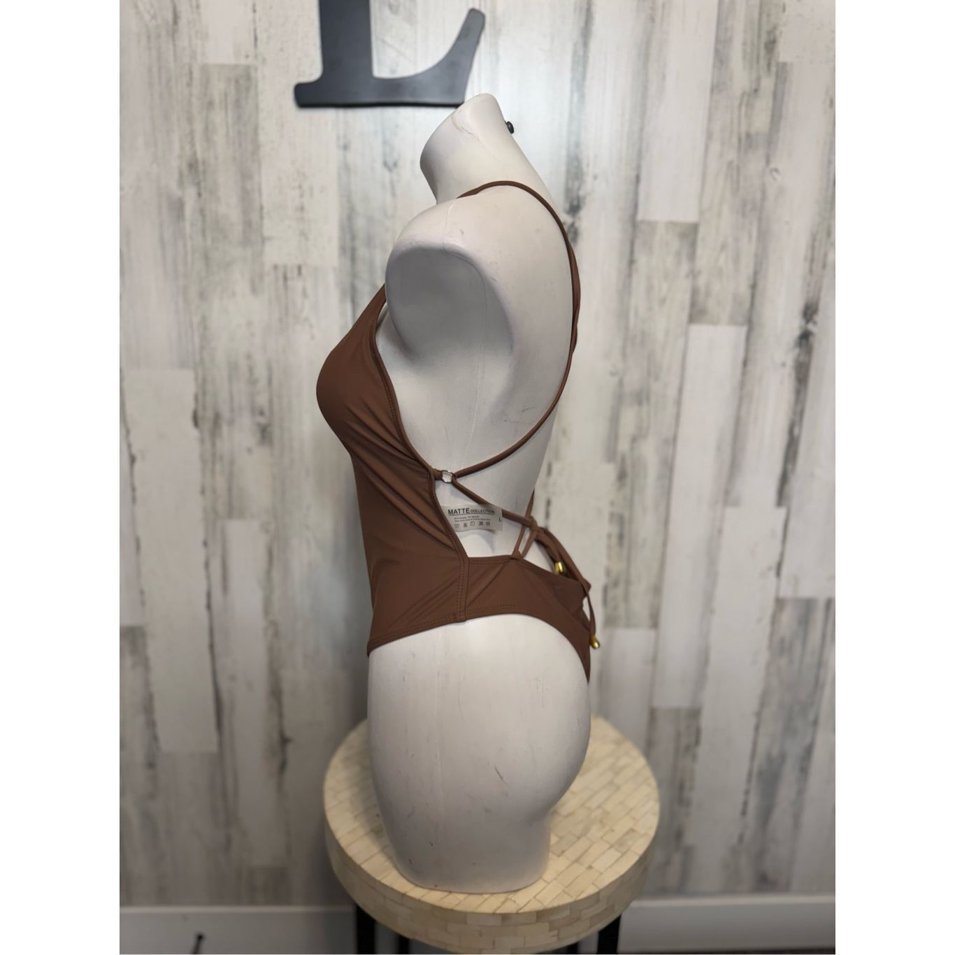 Other Matte Collection Brown Strappy Back Bodysuit Size L Open Bac Size L / US 10 / IT 46 - 5 Thumbnail