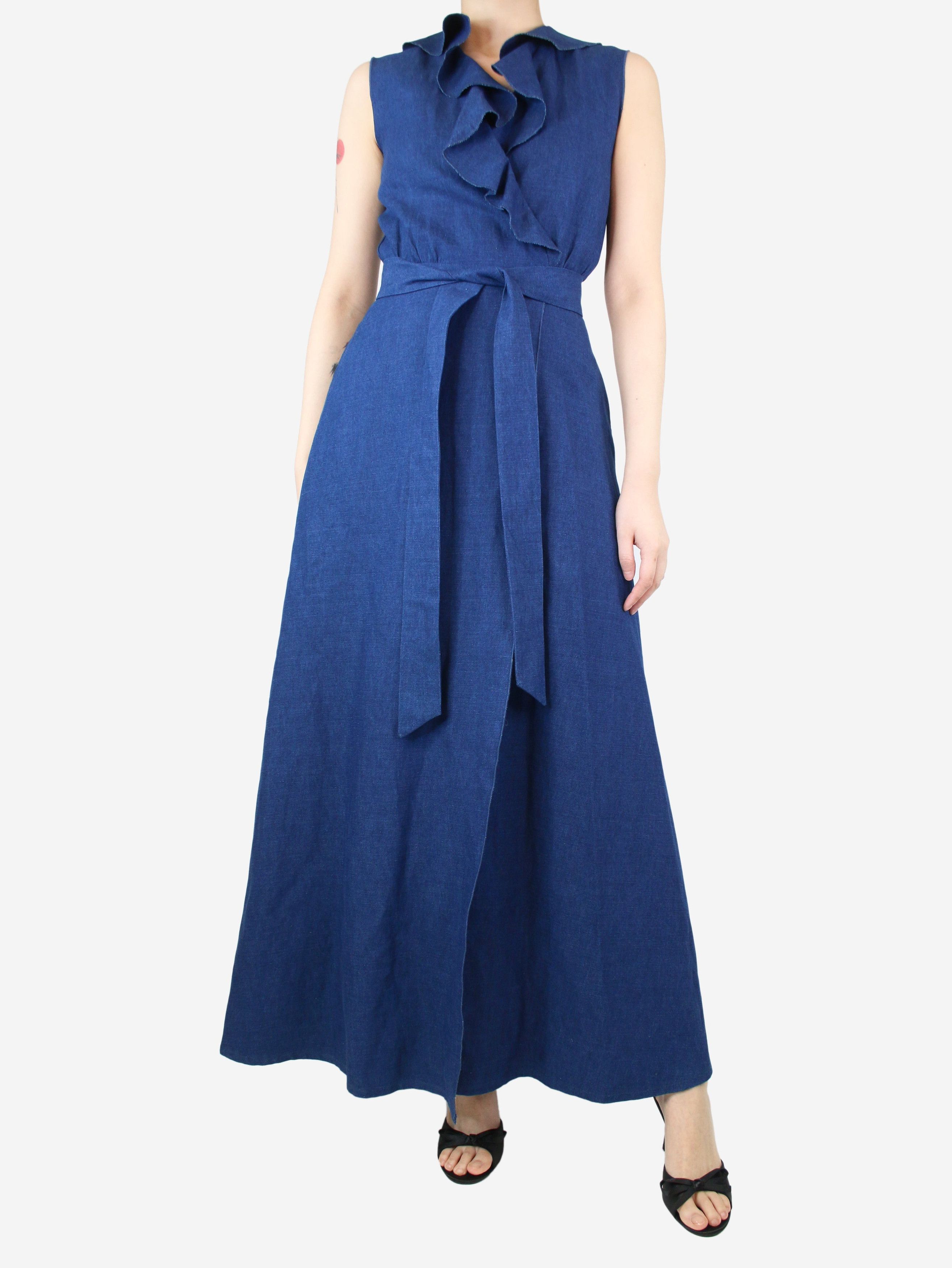 image of A P C Blue Sleeveless Denim Maxi Dress - Size Uk 8, Women's