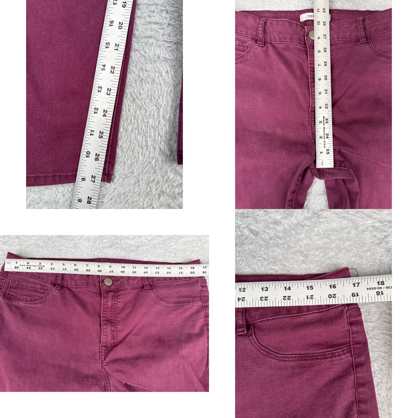 Denime Refuge Jeans Womens 14 Burgundy Skinny Denim Pants Mid Rise 34x27 Size 36" / US 14 / IT 50 - 8 Thumbnail