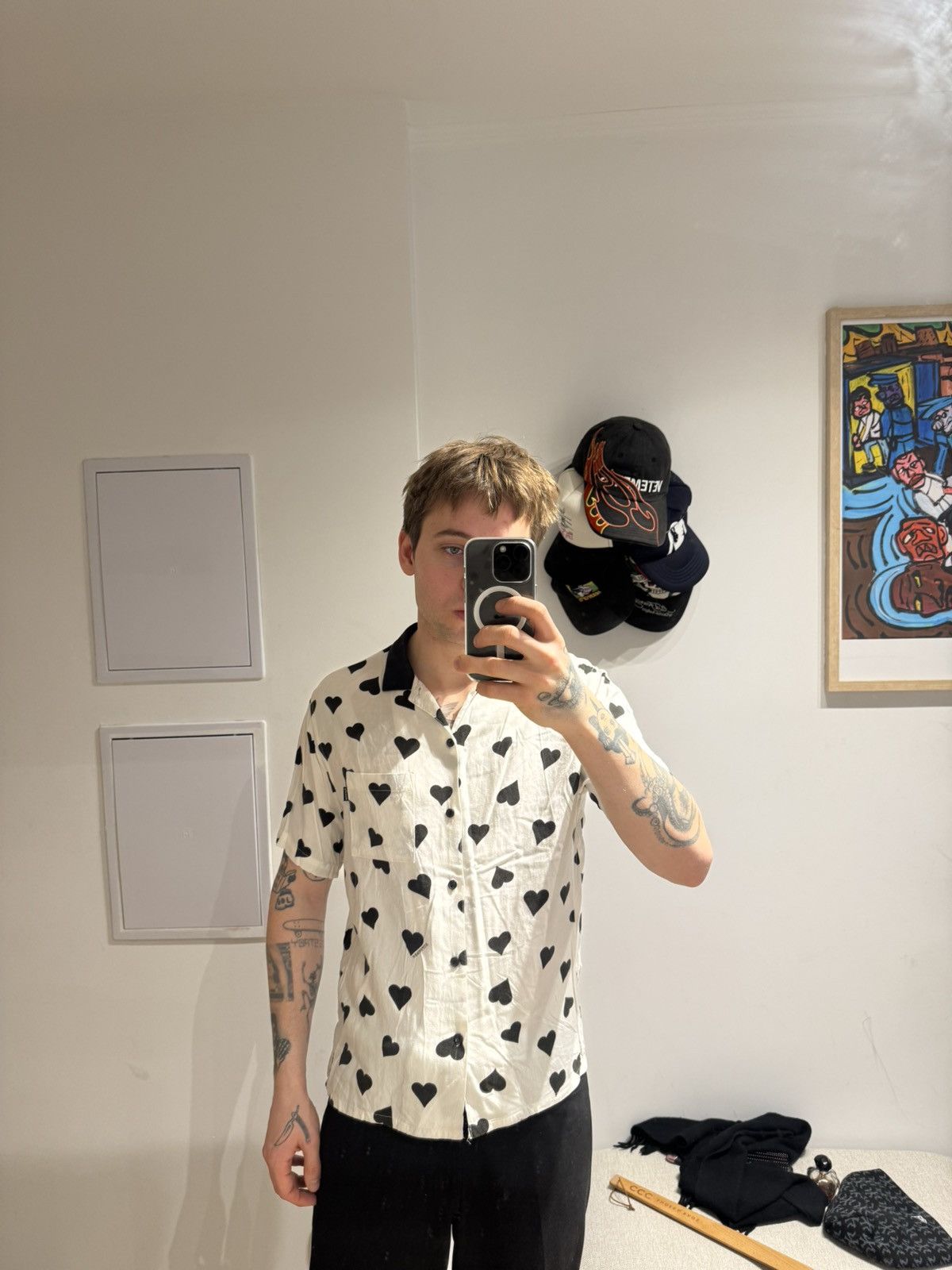 Supreme Supreme Hearts Rayon Button Up Shirt SS17 White Black Rare Size US M / EU 48-50 / 2 - 6 Thumbnail