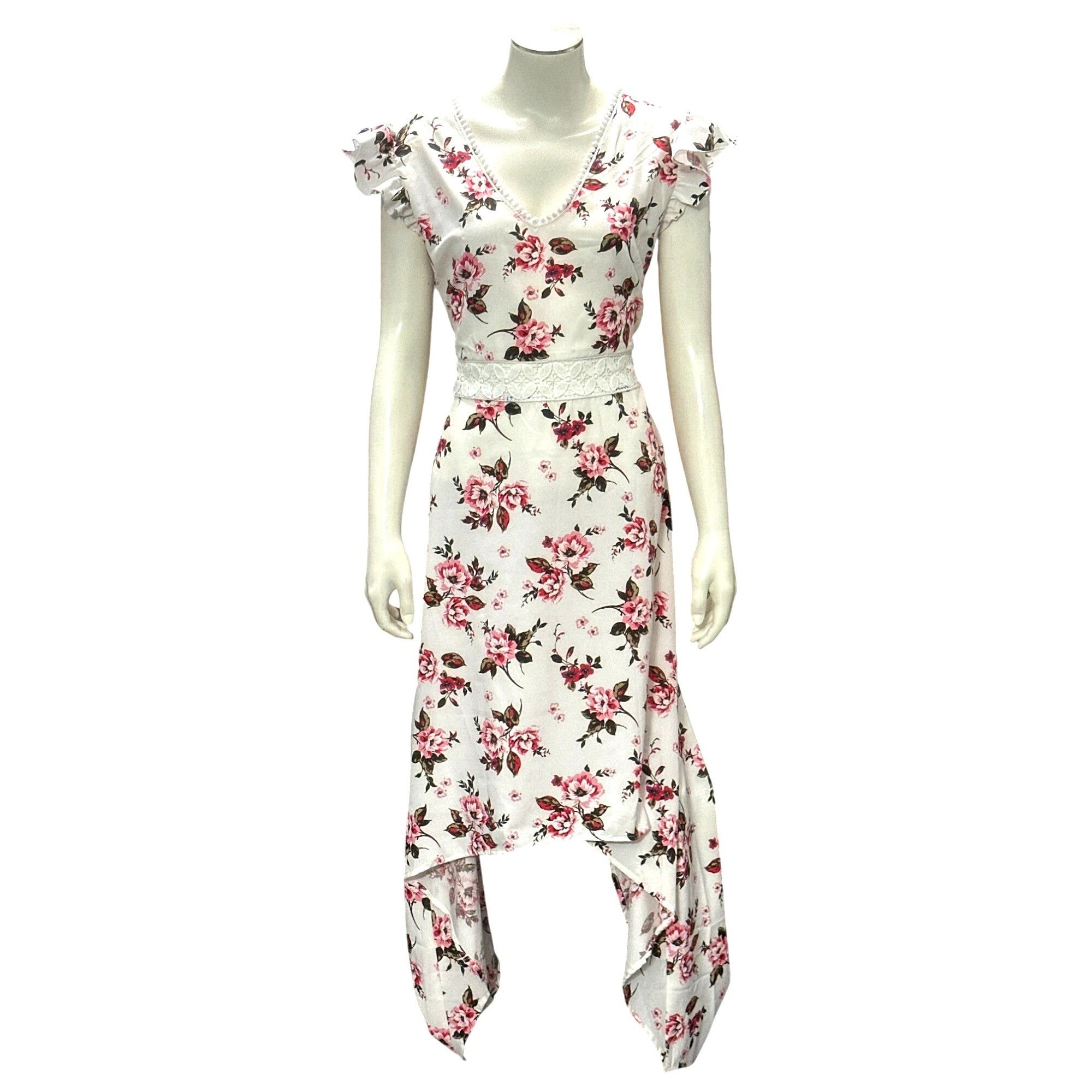 Other Cupshe Size L Ivory Pink Floral Lace Waist High Low Handkerc Size L / US 10 / IT 46 - 2 Thumbnail