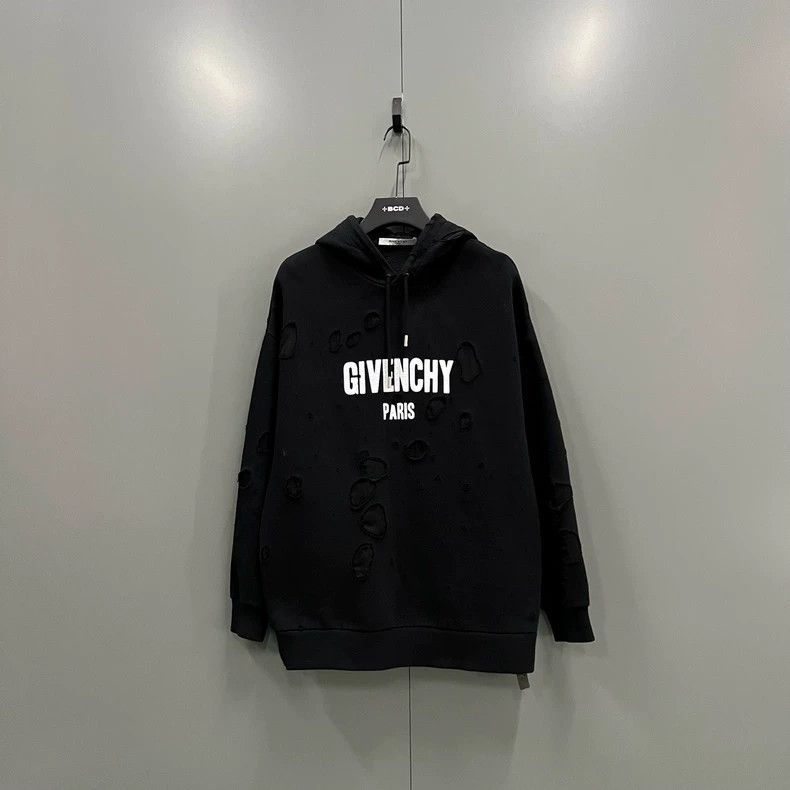 Givenchy Givenchy Black destroyed logo hoodie Size US S / EU 44-46 / 1 - 1 Thumbnail