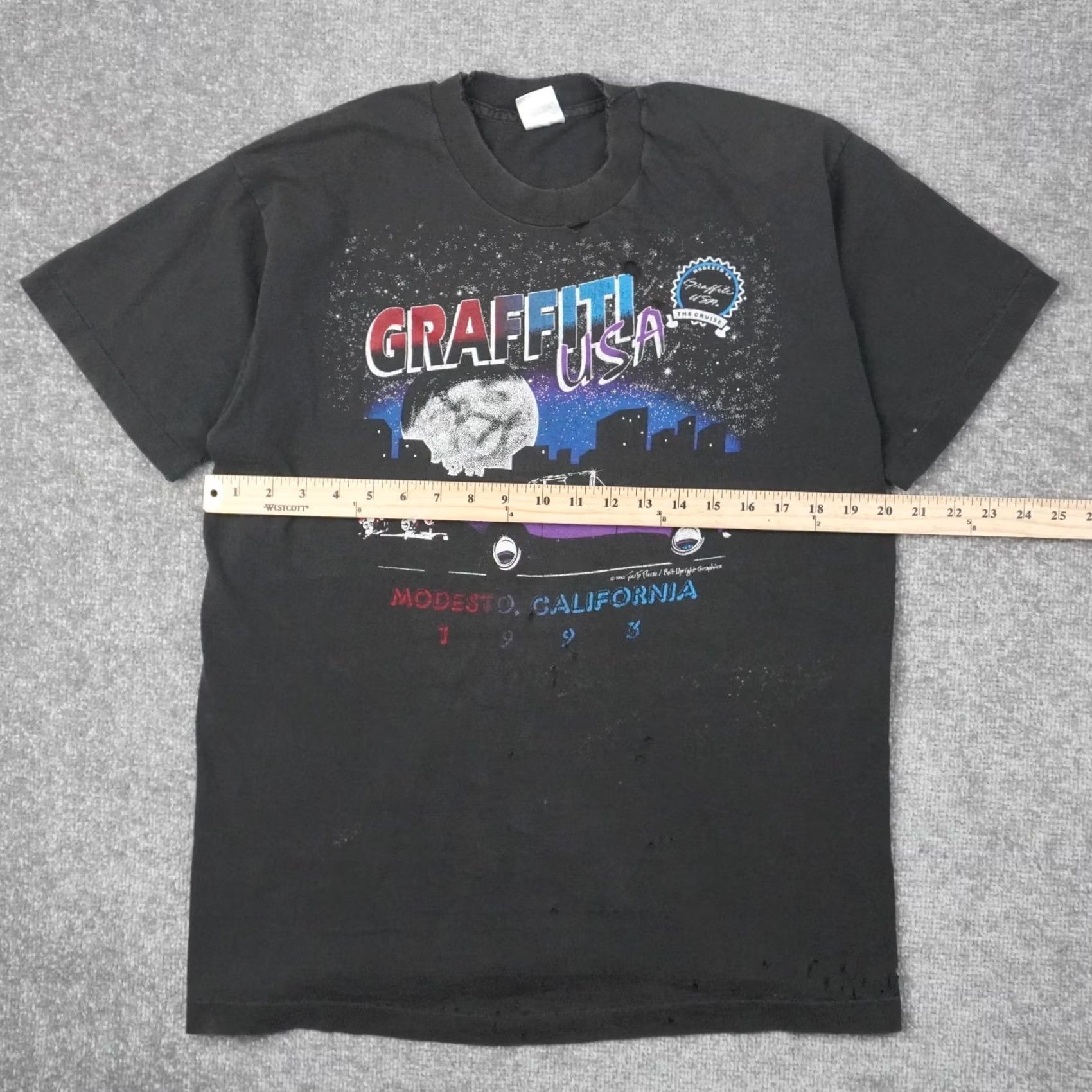 Vintage VINTAGE Thrashed Modesto Cal Graffiti Mens Large Black Size US L / EU 52-54 / 3 - 4 Thumbnail