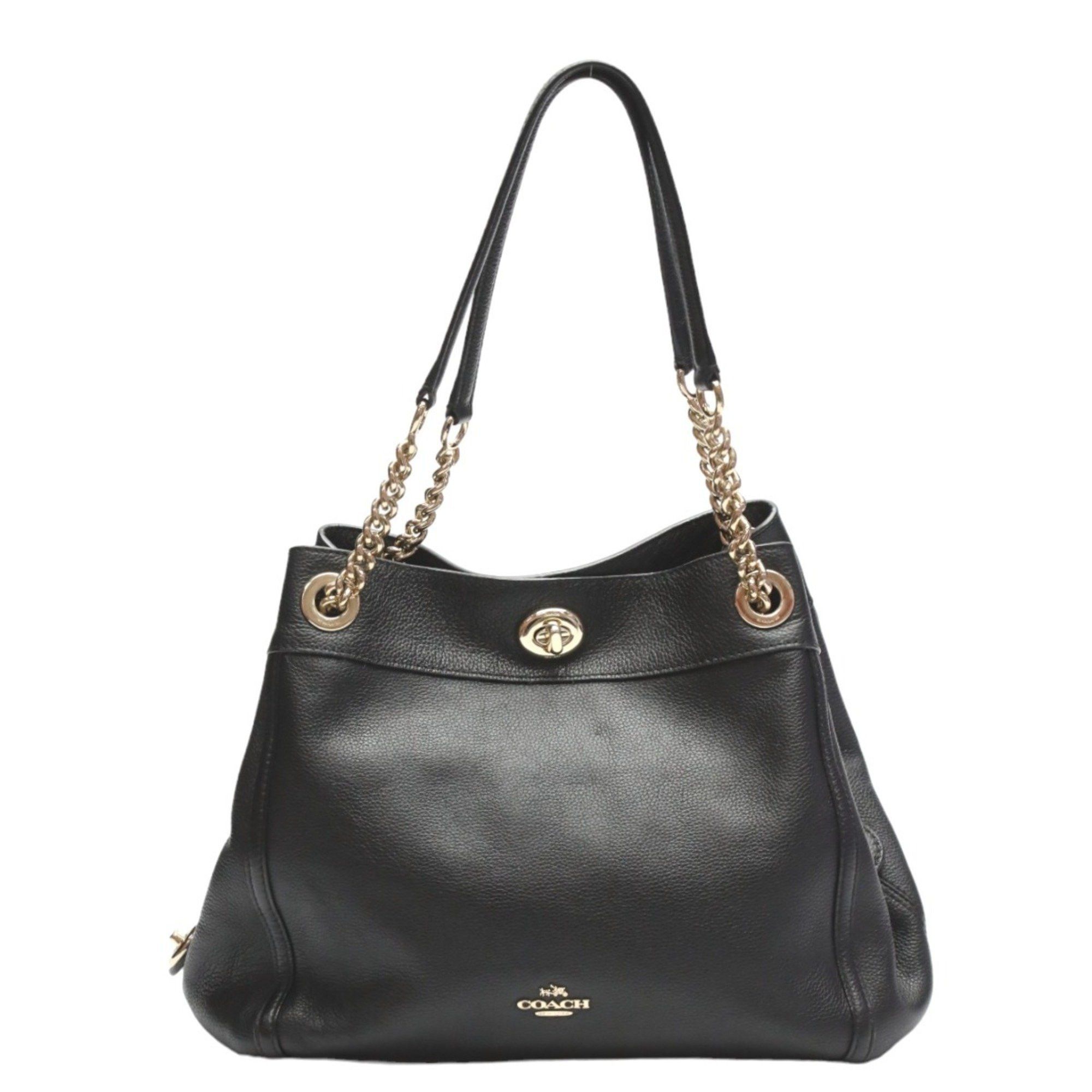 image of Coach Tote Bag Peple Leather Turnlock Edie 36855 Black, Women's