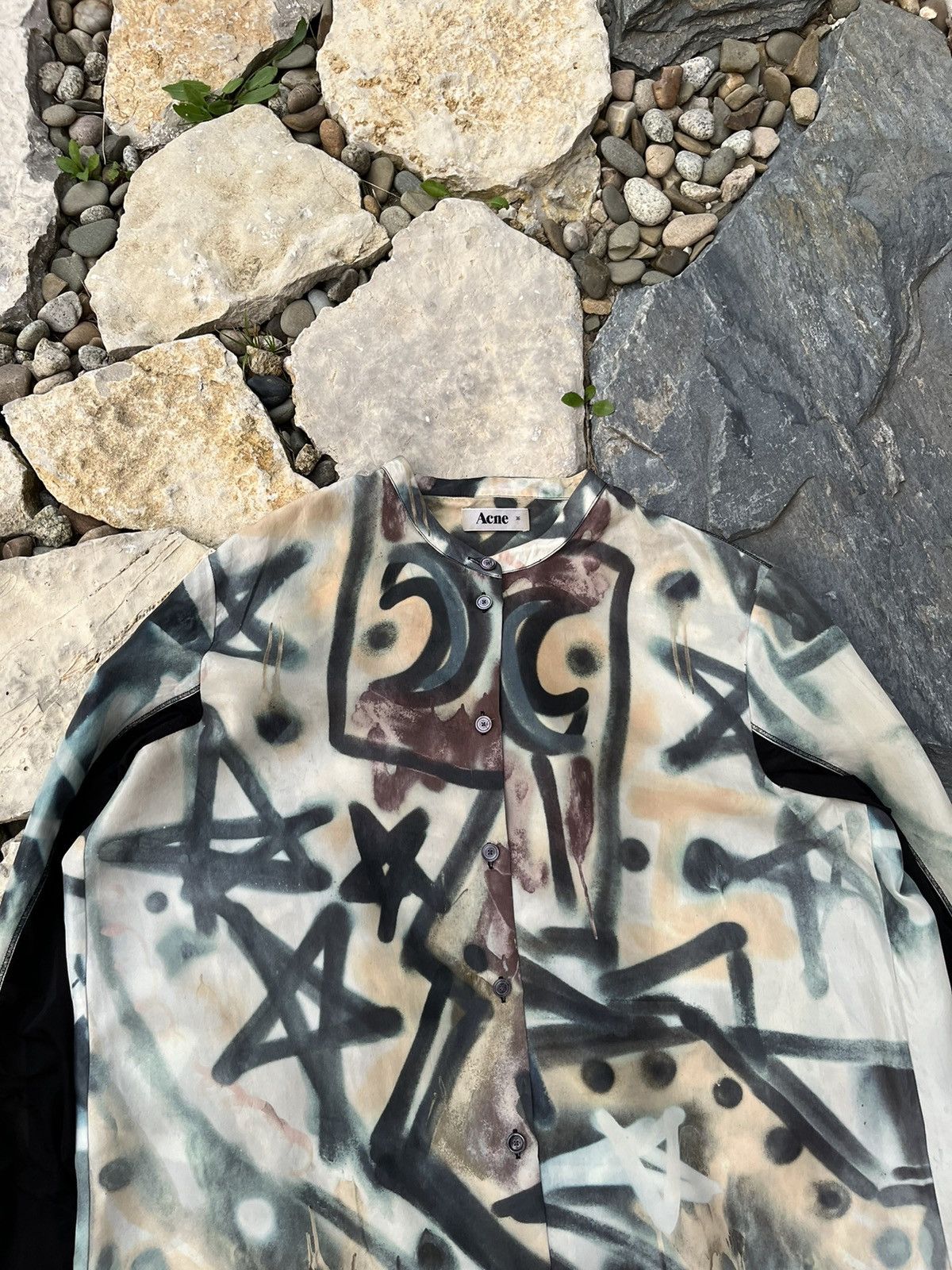 Acne Studios × Vintage Vintage Acne Studios AW10 silk shirt grafiti star full print Size XS / US 0-2 / IT 36-38 - 5 Thumbnail