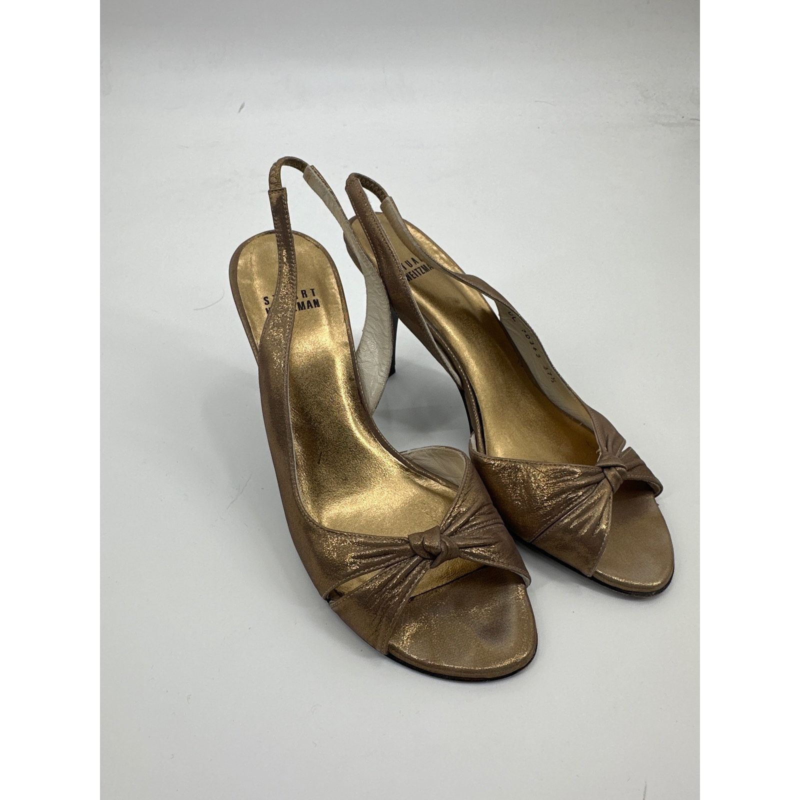 Stuart Weitzman Stuart Weitzman Slingback Metallic Gold Peep Toe Heels US 7 Size US 7 / IT 37 - 1 Thumbnail