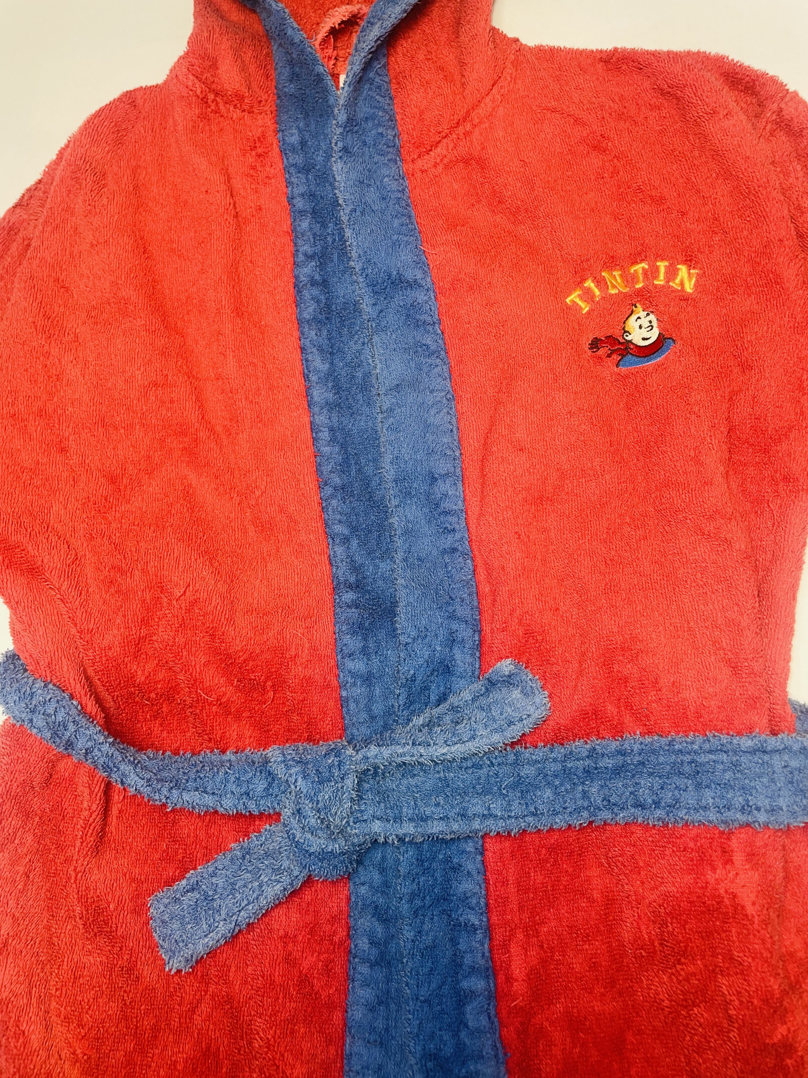 Other 🧥 Kinder Bademantel – Tim & Struppi – rot/blau –Größe 11/12 Size XL / US 12-14 / IT 48-50 - 2 Thumbnail