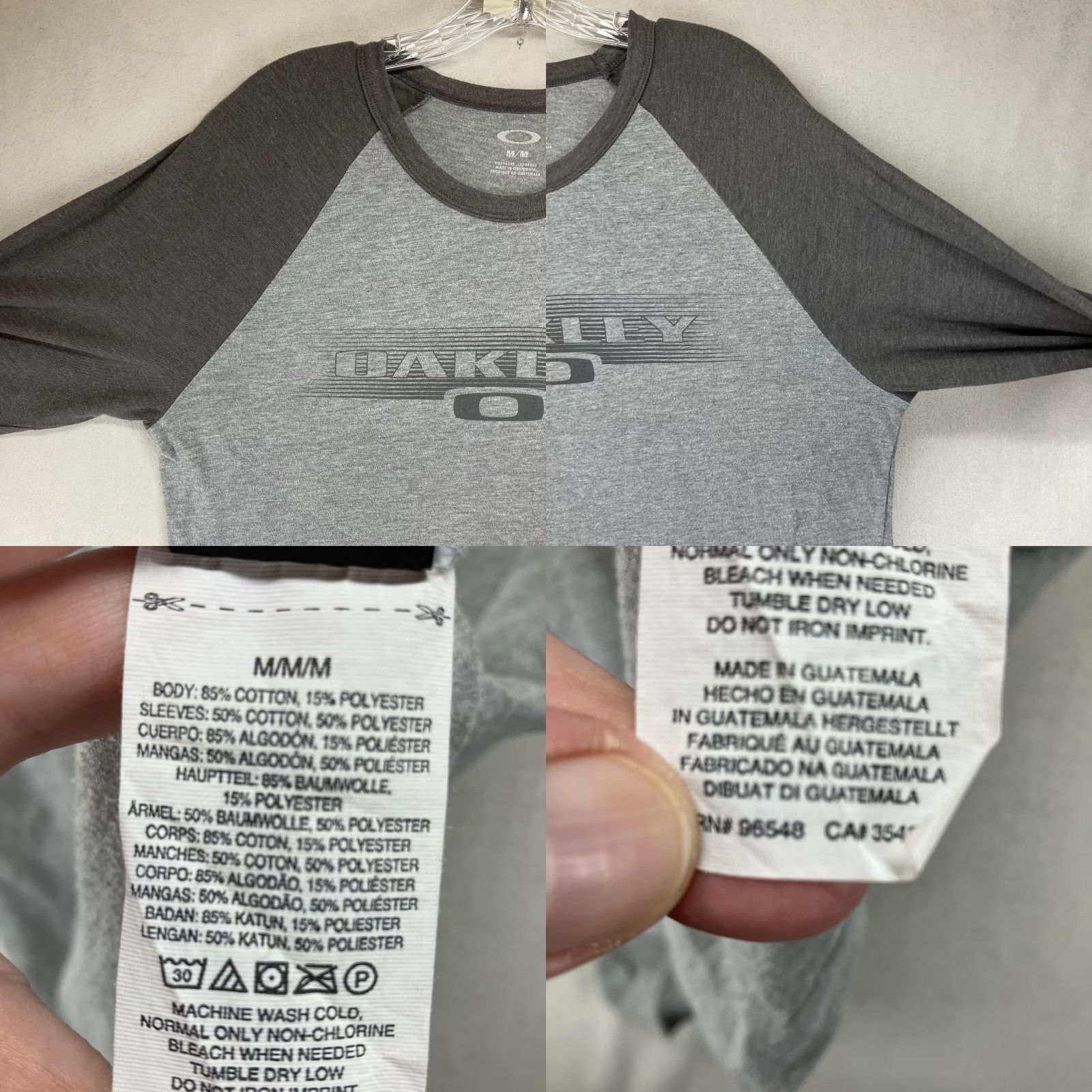 Oakley Oakley Mens T Shirt Baseball Style 90s Graphic Print Gray Crew Neck 3/4 Sleeve Regular Fit Medium Size US M / EU 48-50 / 2 - 8 Thumbnail