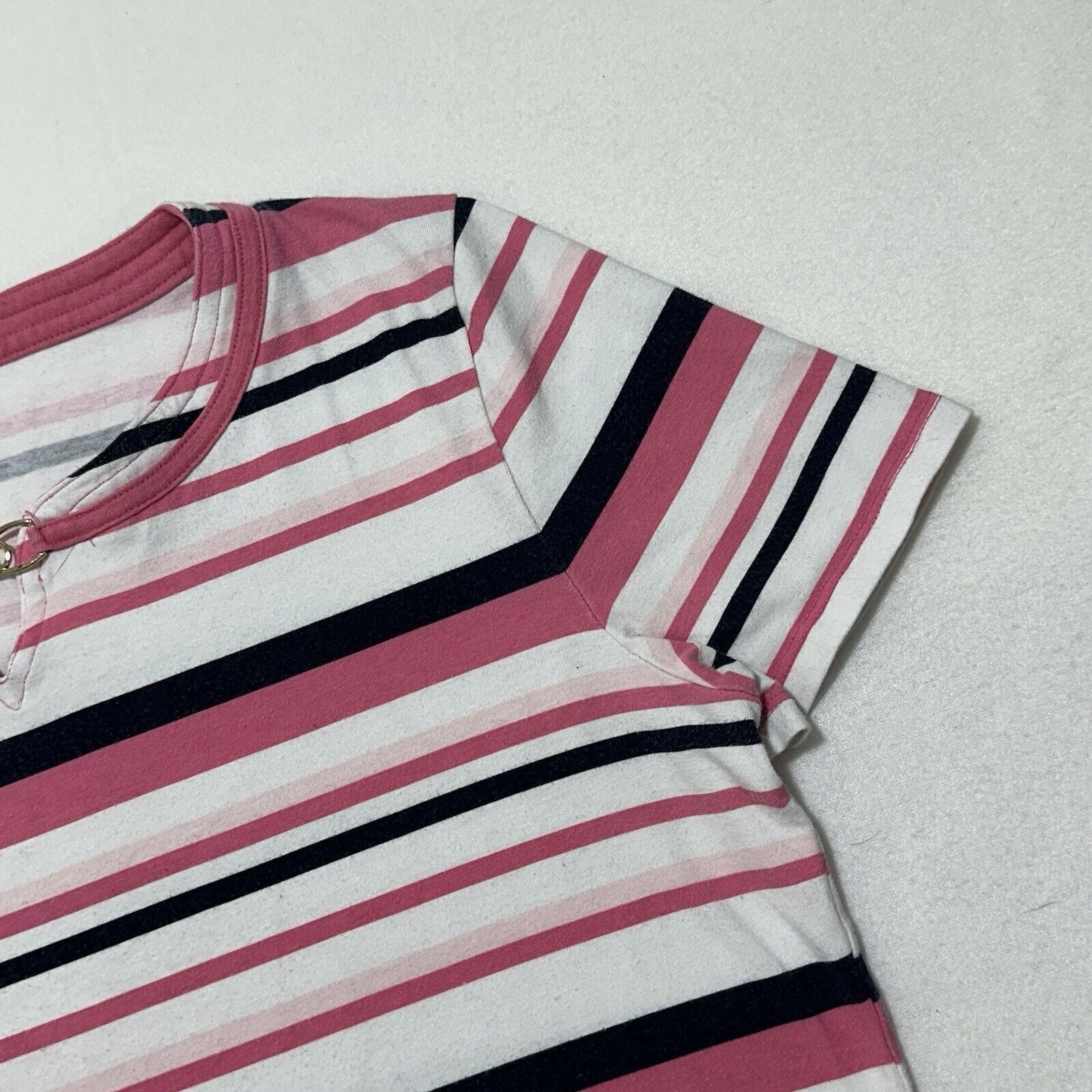 Other Talbots Medium White Pink Black Striped Short Sleeve T Shirt Size M / US 6-8 / IT 42-44 - 4 Thumbnail