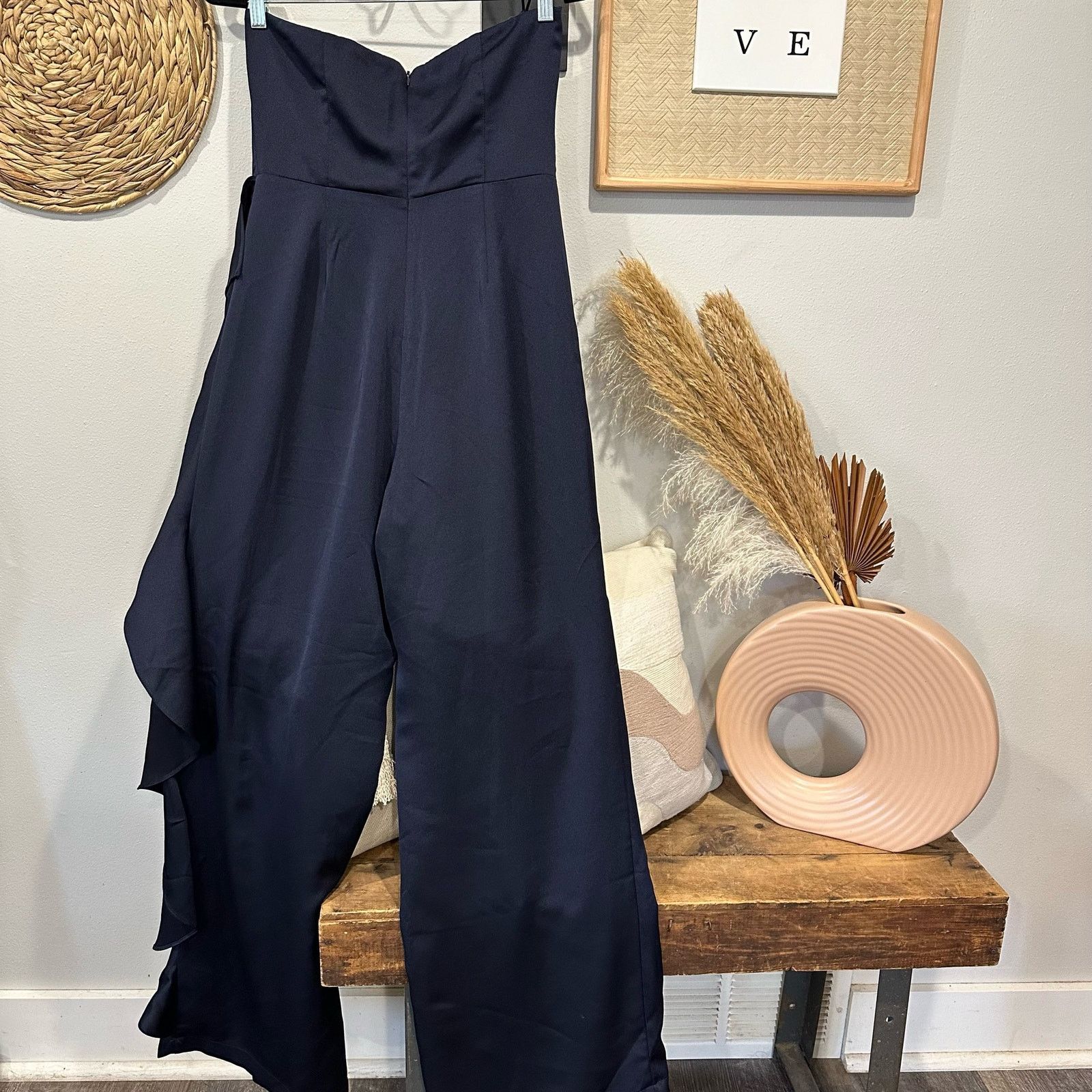 Other Cascading Love Navy Blue Strapless Ruffled Wide-Leg Jumpsuit Size 30" / US 8 / IT 44 - 5 Thumbnail
