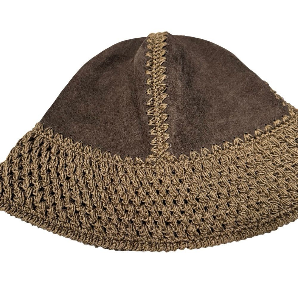 Anthropologie New Anthropologie Suede Crochet Bucket Hat Size ONE SIZE - 3 Thumbnail