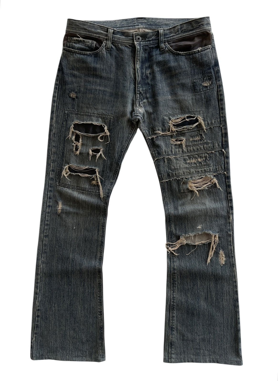 Japanese Brand Crazy Distressed Patchwork Flare Denim Size US 34 / EU 50 - 1 Thumbnail