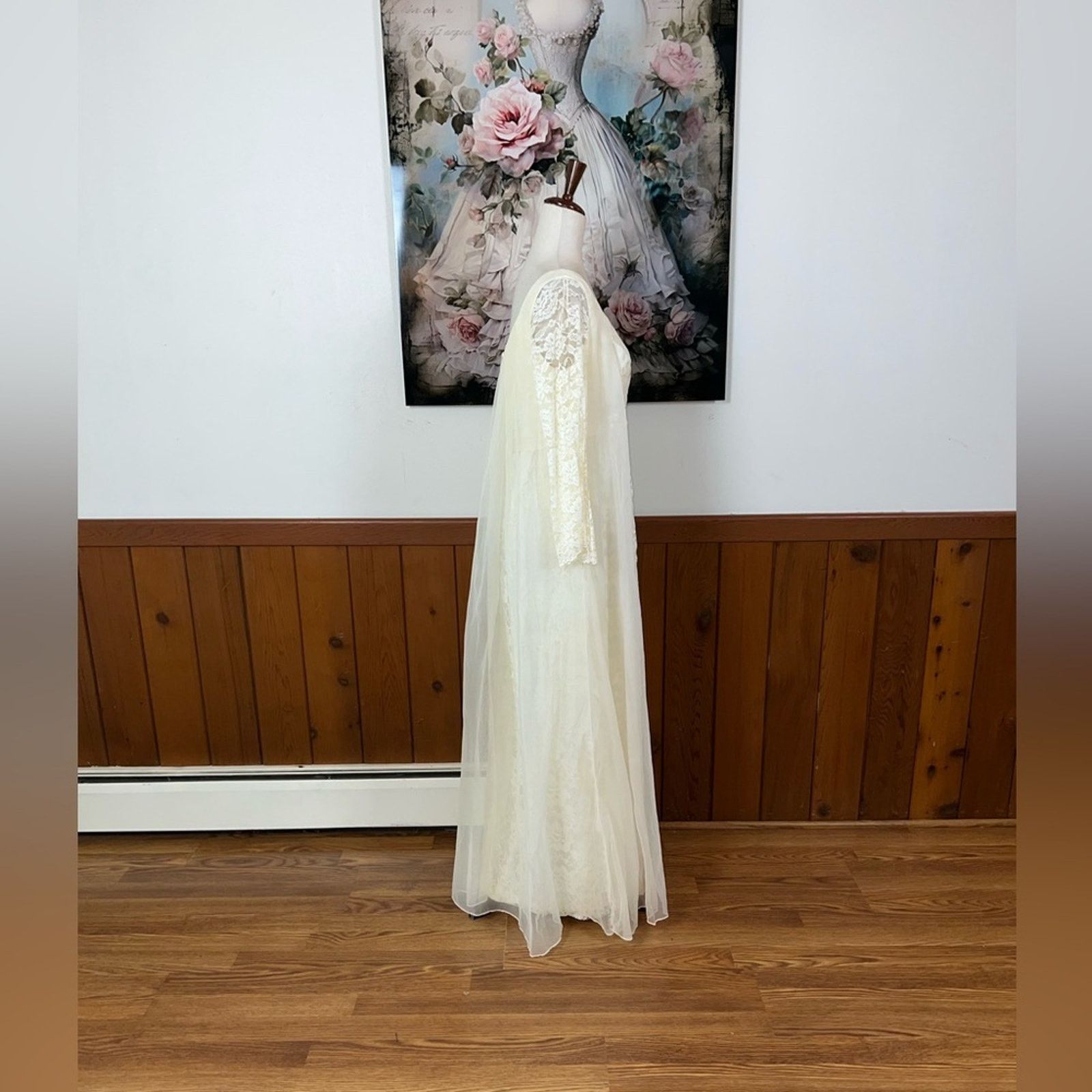Vintage Beautiful Ethereal Union Made Chiffon & Lace Wedding Gown! Size XL / US 12-14 / IT 48-50 - 4 Thumbnail