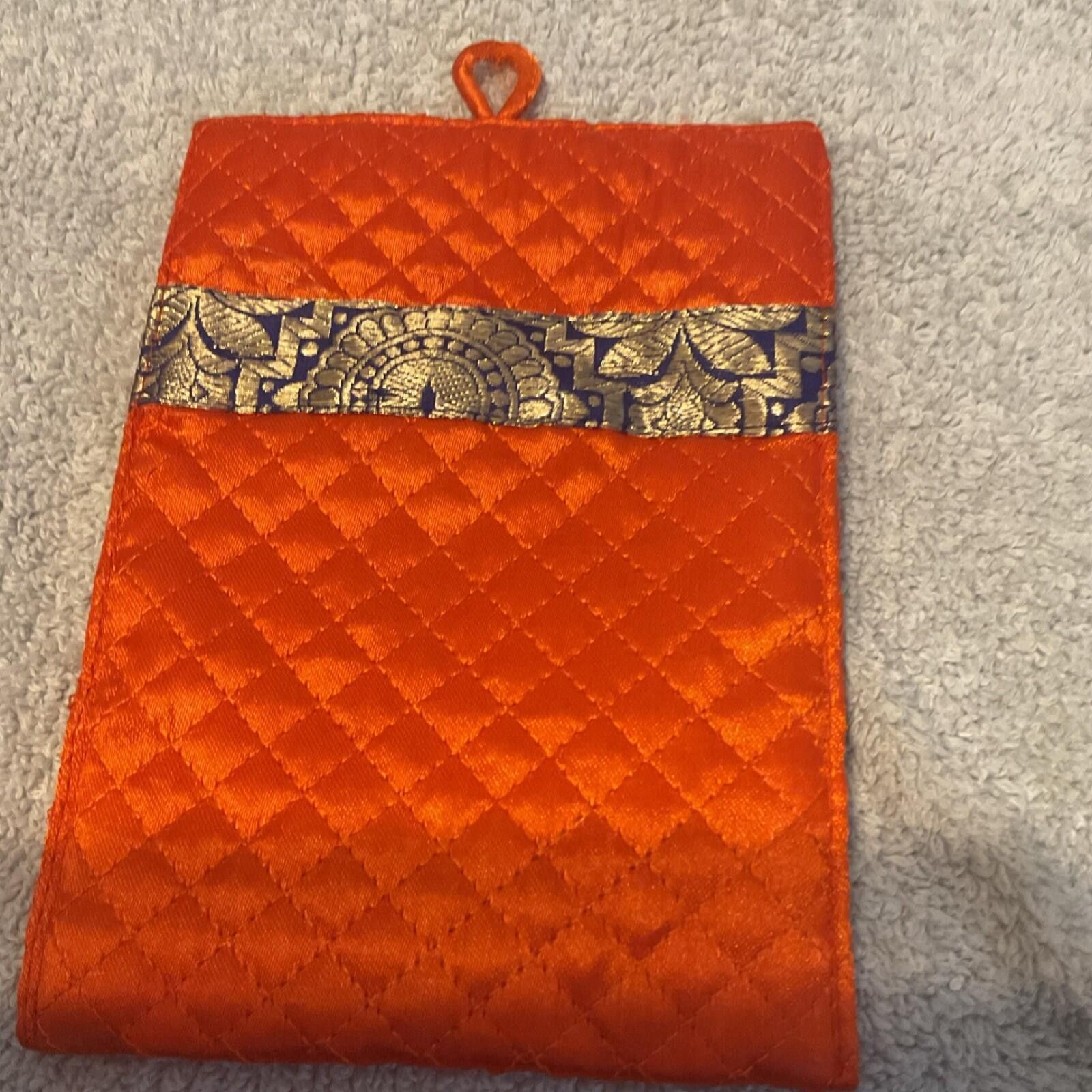 Other Julie Collection Orange Satin Quilted Pouch w Button, Lined Size ONE SIZE - 3 Thumbnail