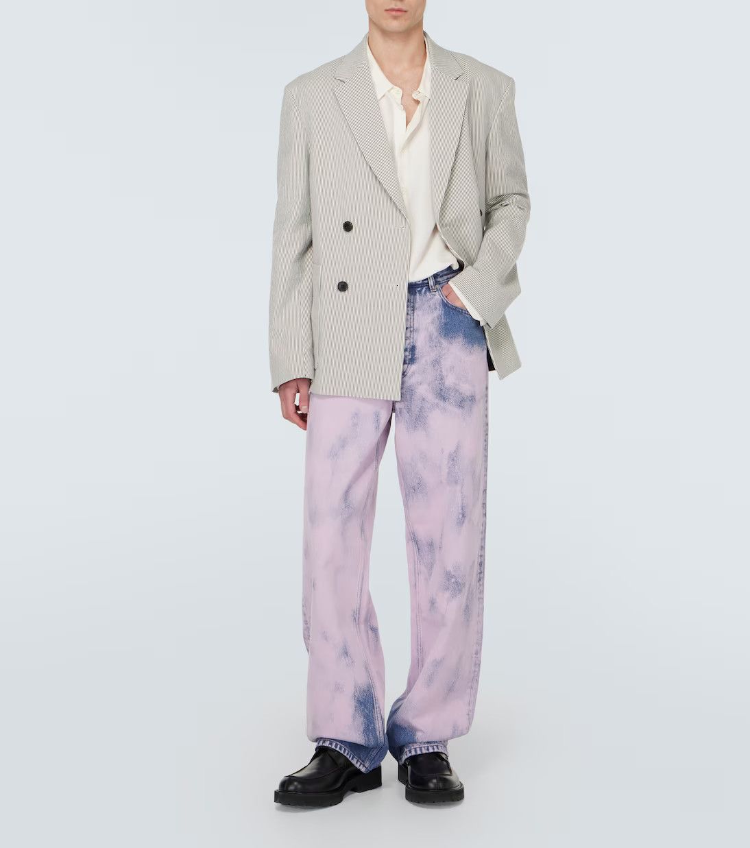 Dries Van Noten o1s22i1n1124 Straight Tie-Dye Jeans in Pink & Blue Size US 32 / EU 48 - 2 Thumbnail