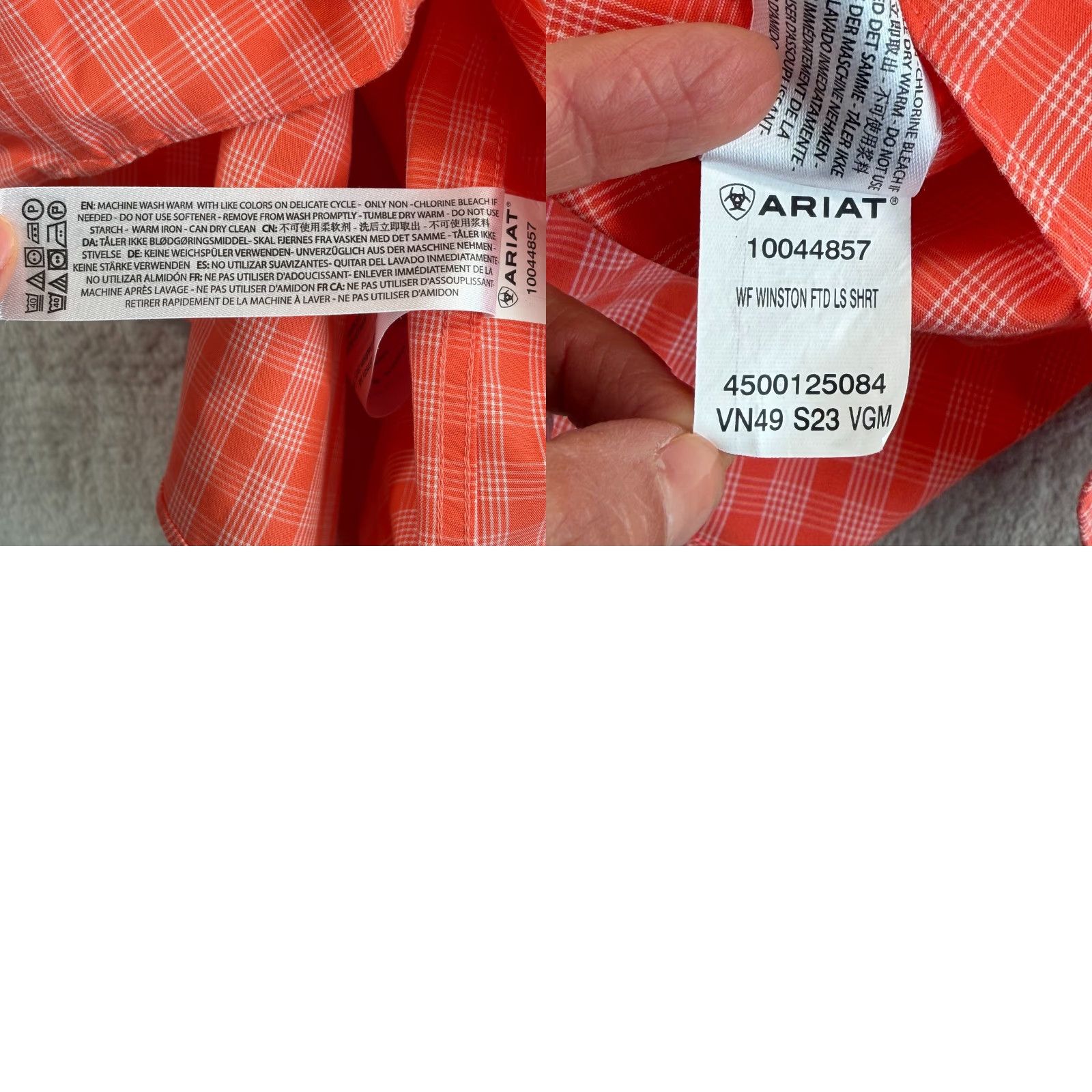 Ariat ARIAT Wrinkle-Free Winston Fitted Shirt Men Medium Flame Coral Plaid Flip Cuffs Size US M / EU 48-50 / 2 - 9 Thumbnail