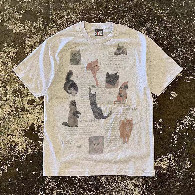 Other Gray casual washed loose cute kitten print tee Size US M / EU 48-50 / 2 - 1 Thumbnail