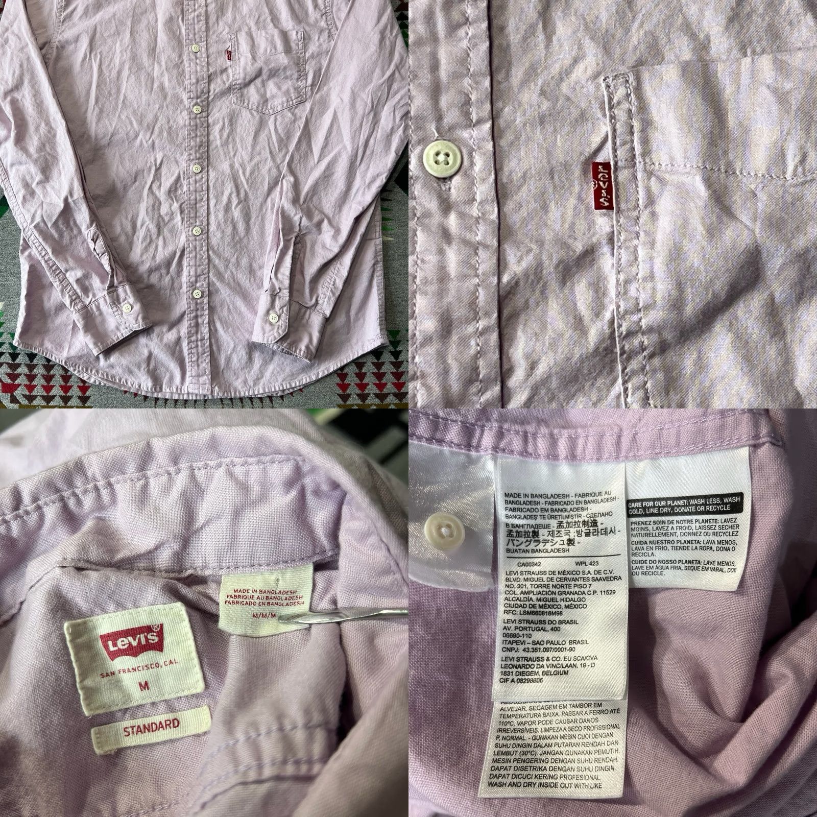 Levi's Levi's Shirt Mens Medium Pink Button Up Long Sleeve Red Tab Size US M / EU 48-50 / 2 - 8 Thumbnail