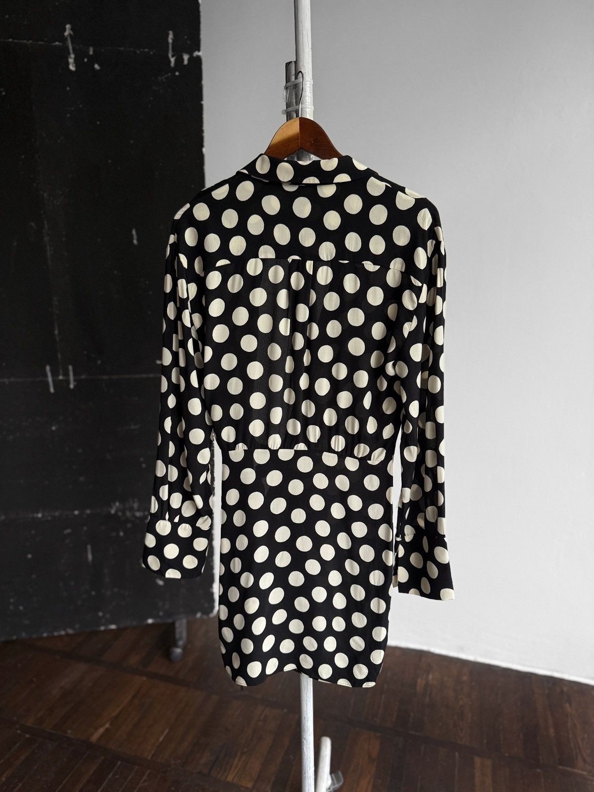 zara black polka dot mini dress Self-Portrait - Polka Dot Draped Knit Mini Dress