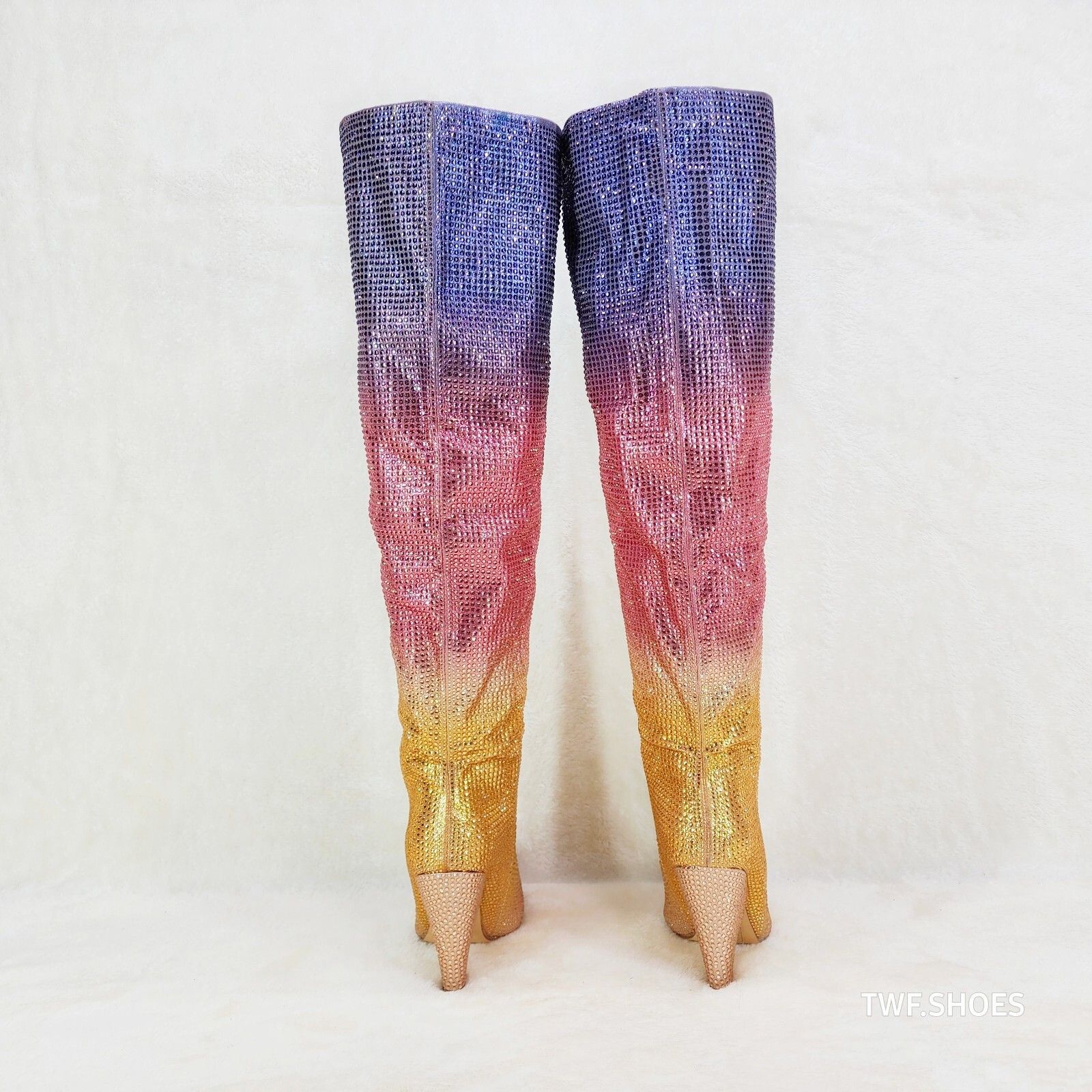 Other New Year Party Gold Ombre Rhinestone OTK Thigh boots 4.25" H Size US 7 / IT 37 - 5 Thumbnail