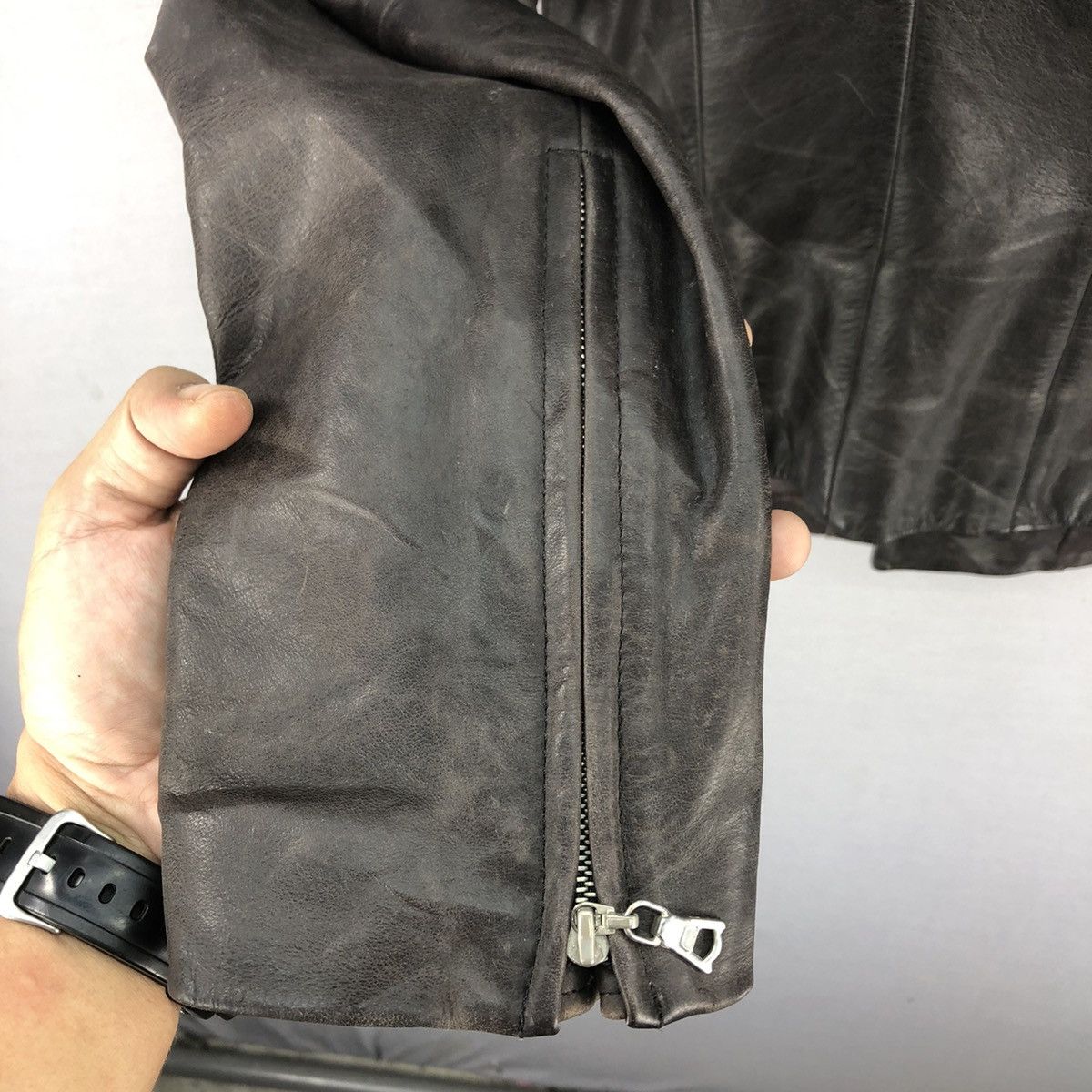 Japanese Brand 🇯🇵 Y. Fukuyama Asymmetrical Cowhide Leather Jacket Size S / US 4 / IT 40 - 8 Thumbnail