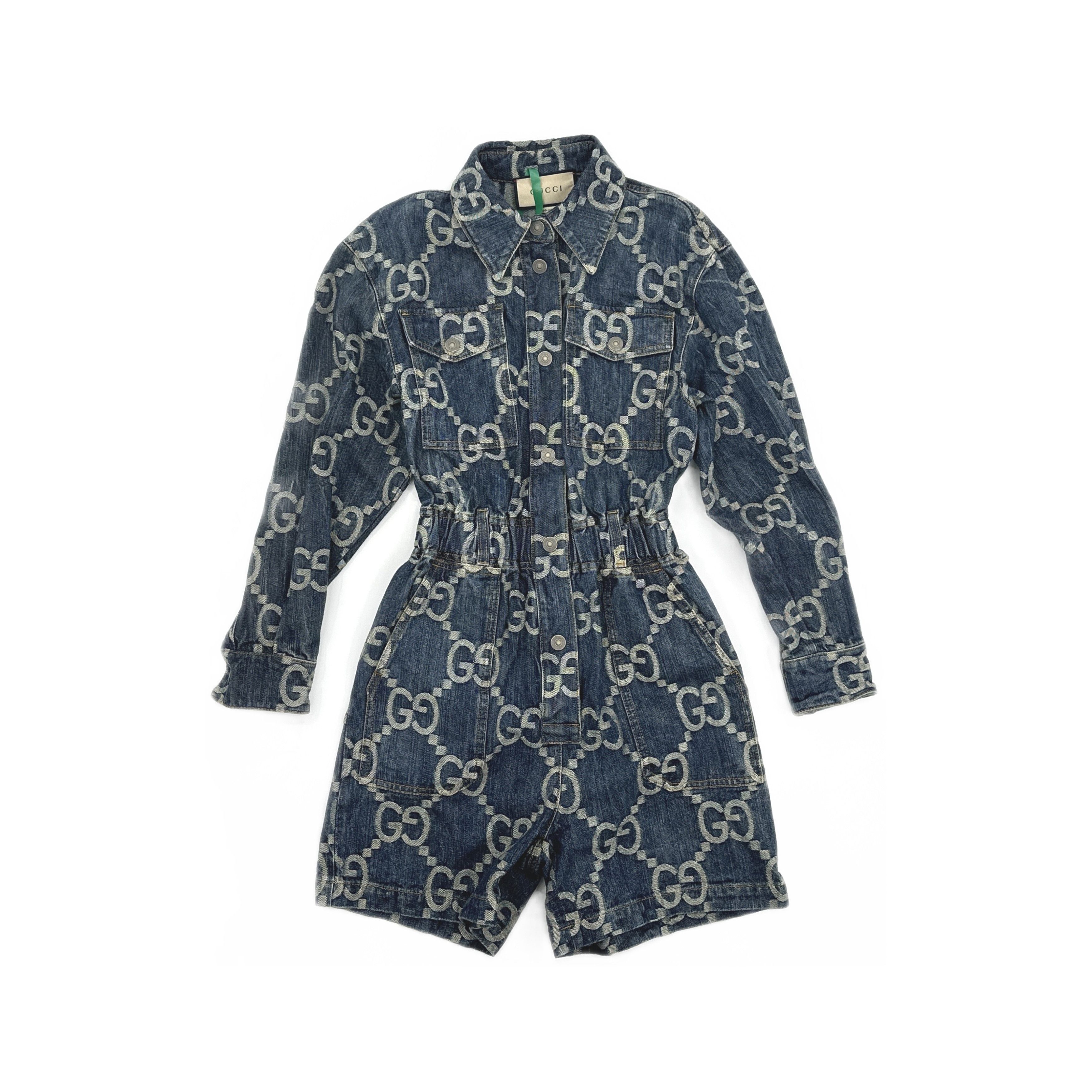 Gucci Gucci Monogram Denim Jumpsuit Size 36 Size 25" / US 0 / IT 36 - 1 Thumbnail