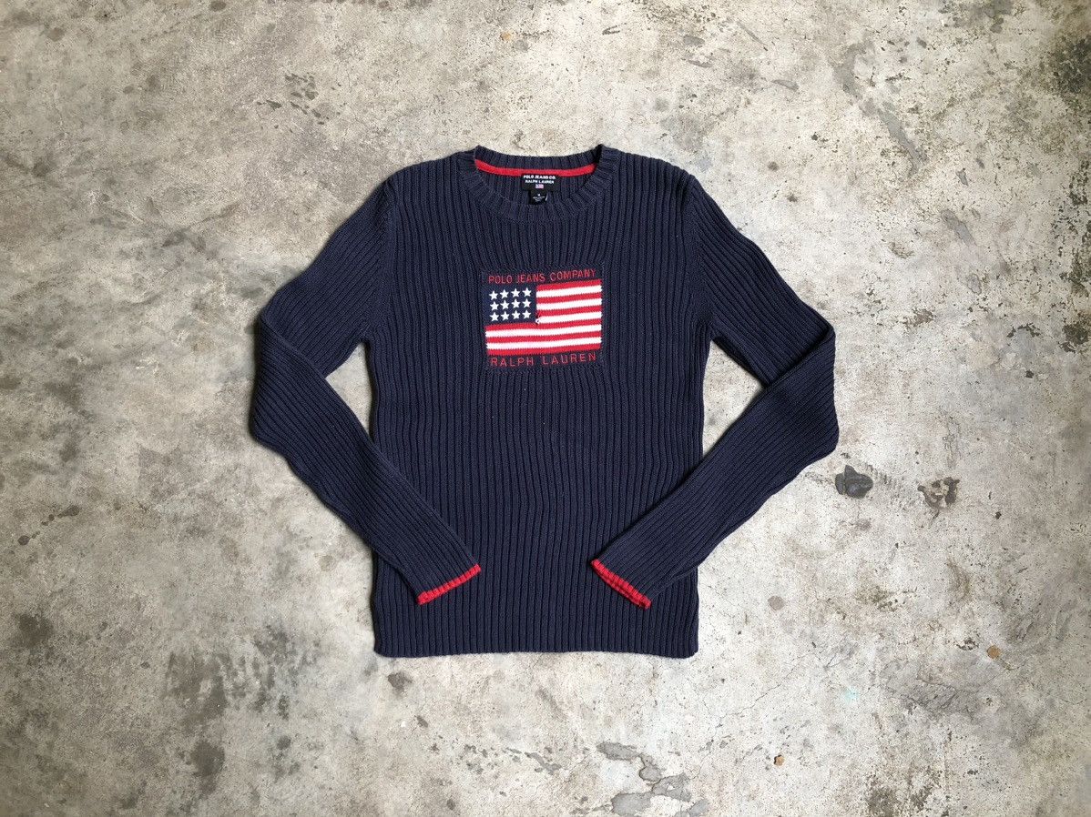 Polo Ralph Lauren × Vintage Vintage 90’s Polo Ralph Lauren knitted sweater flag Size M / US 6-8 / IT 42-44 - 1 Thumbnail