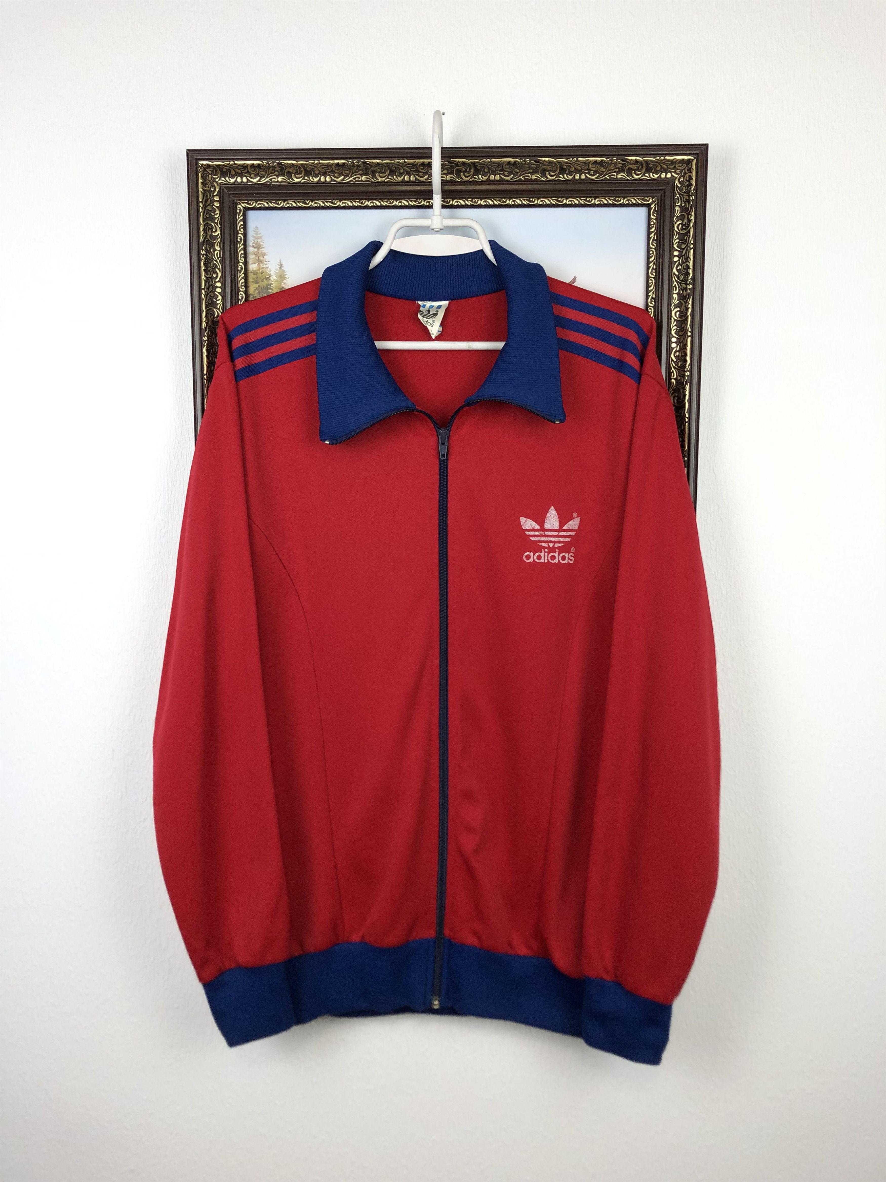 80s Adidas shops Blue Red White Striped Trefoil Track Jacket Large Vintage