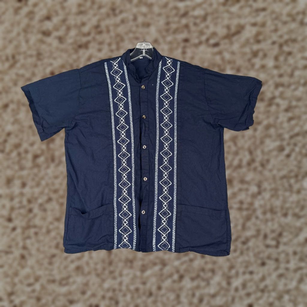 Vintage Guayaberas Shirt Mens Adult Small CH Blue White Cotton Blend Short Sleeve Pocket Embroidered Aloha Beach Hawaiian Vacation Resort Size US M / EU 48-50 / 2 - 1 Thumbnail