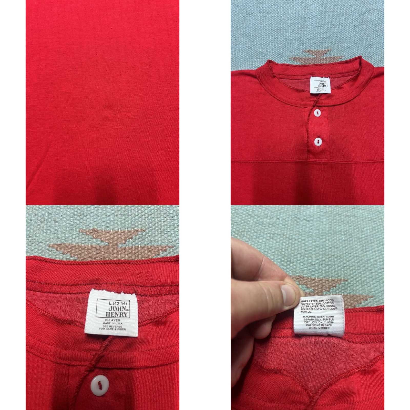 Vintage VINTAGE 80s long sleeve henley t shirt thermal 2 layer red distressed large Size US L / EU 52-54 / 3 - 8 Thumbnail
