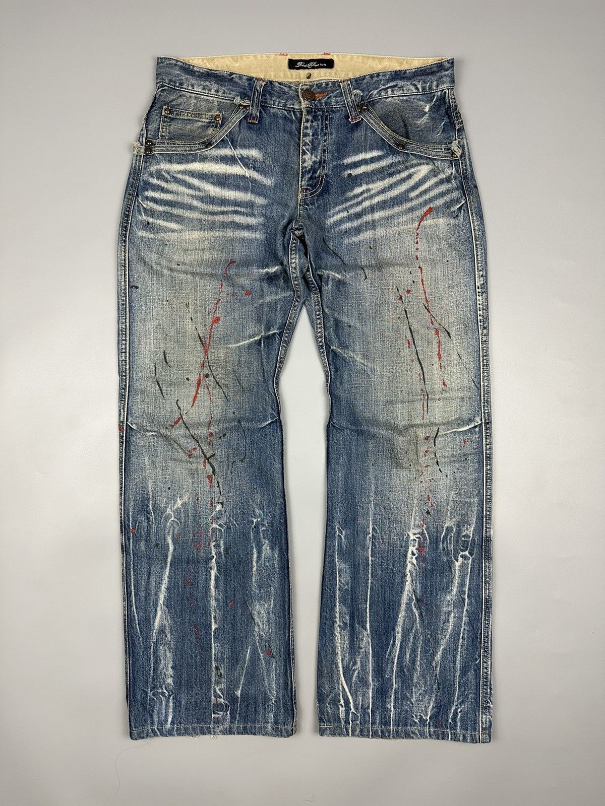 🔥Sick Nice🔥 Root Three Style Whiskered Painted Flared Denim