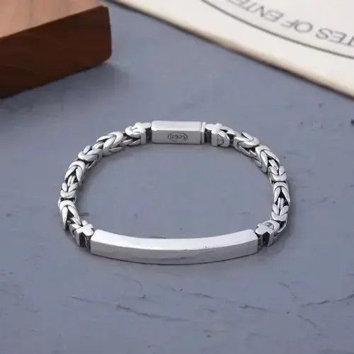 Jewelry × Sterling Silver 5mm Glossy Face Peace Pattern Bracelet Size ONE SIZE - 1 Thumbnail