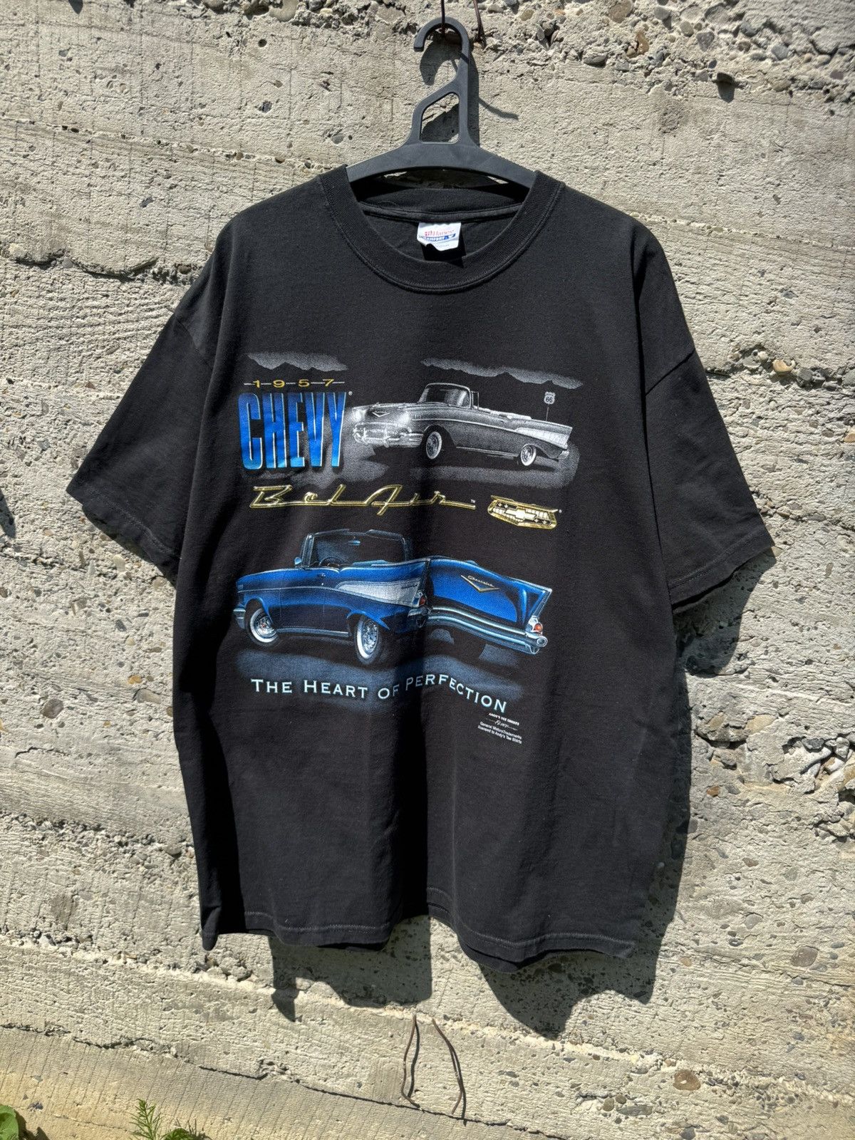 Vintage Vintage Chevy Bel Air 1957 Hanes Black Crewneck tee Size US XL / EU 56 / 4 - 1 Thumbnail