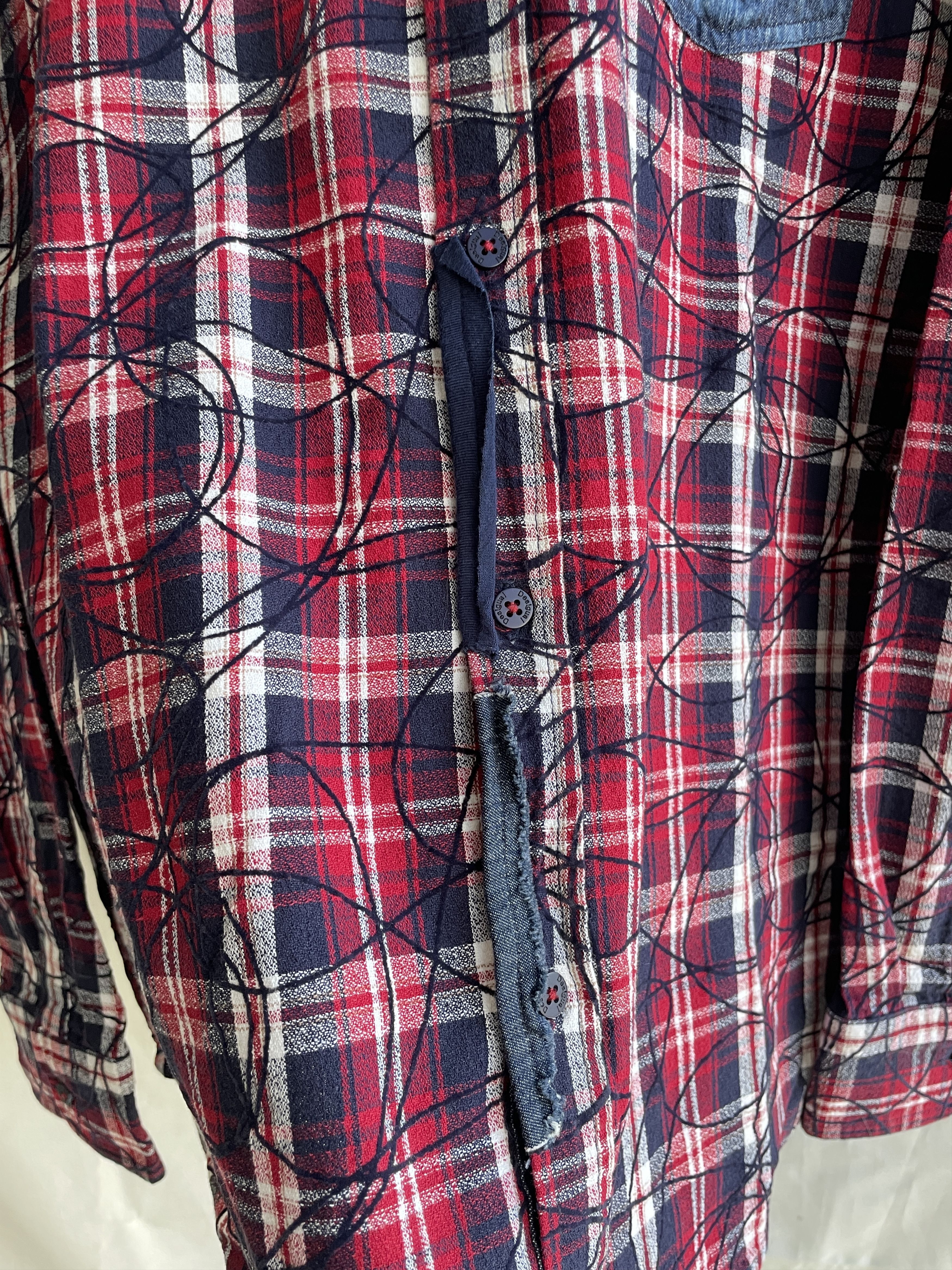 Desigual Desigual Plaid Flannel Scribble Embroidery Button Down Shirt Size US XXL / EU 58 / 5 - 6 Thumbnail