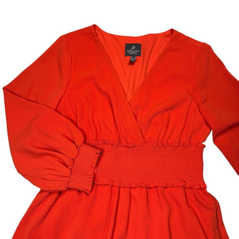 Adrianna Papell Adrianna Papell V-Neck Long Sleeve Smocked Waist Burnt Oran Size L / US 10 / IT 46 - 4 Thumbnail