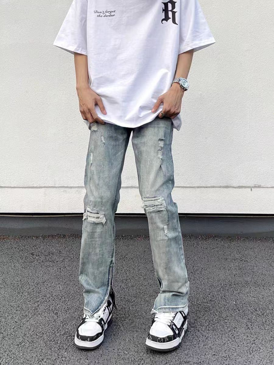 Designer × Jean High Street Vintage Washed Ripped Micro Flare Jeans Size US 34 / EU 50 - 1 Thumbnail