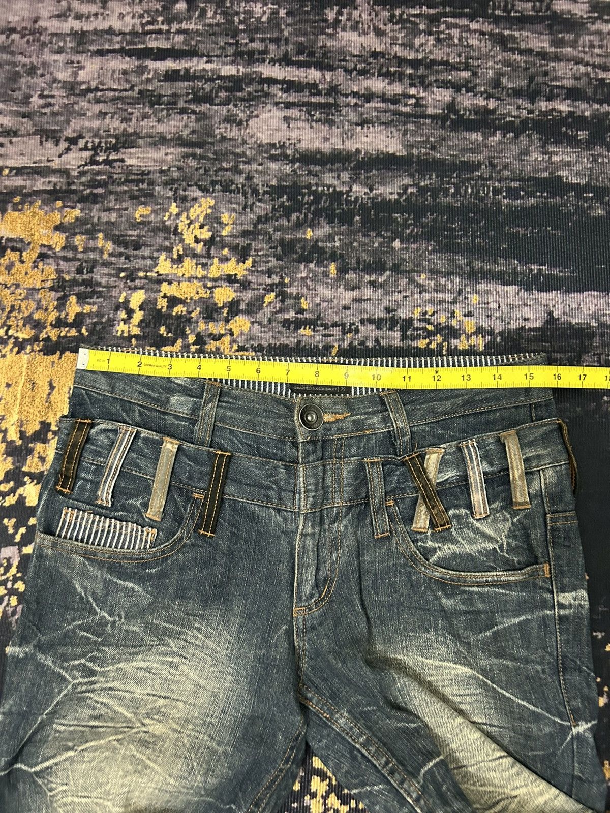 Japanese Brand NYLAUS Doublle Waist Mud Claw Mark Cropped Jeans Size US 31 - 16 Thumbnail