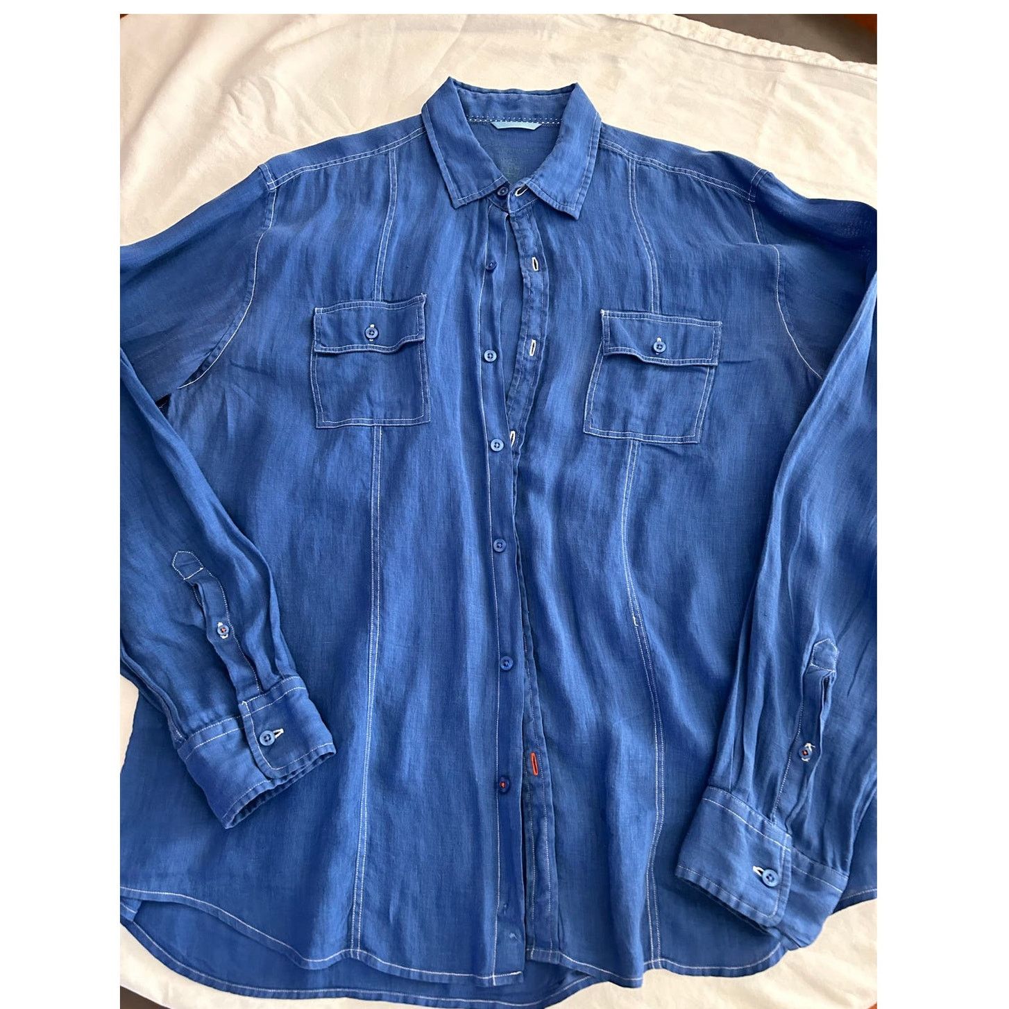 PATRICK ASSARAF Patrick Assaraf Cobalt Blue Linen Long Sleeve shirt XL Size US XL / EU 56 / 4 - 8 Thumbnail