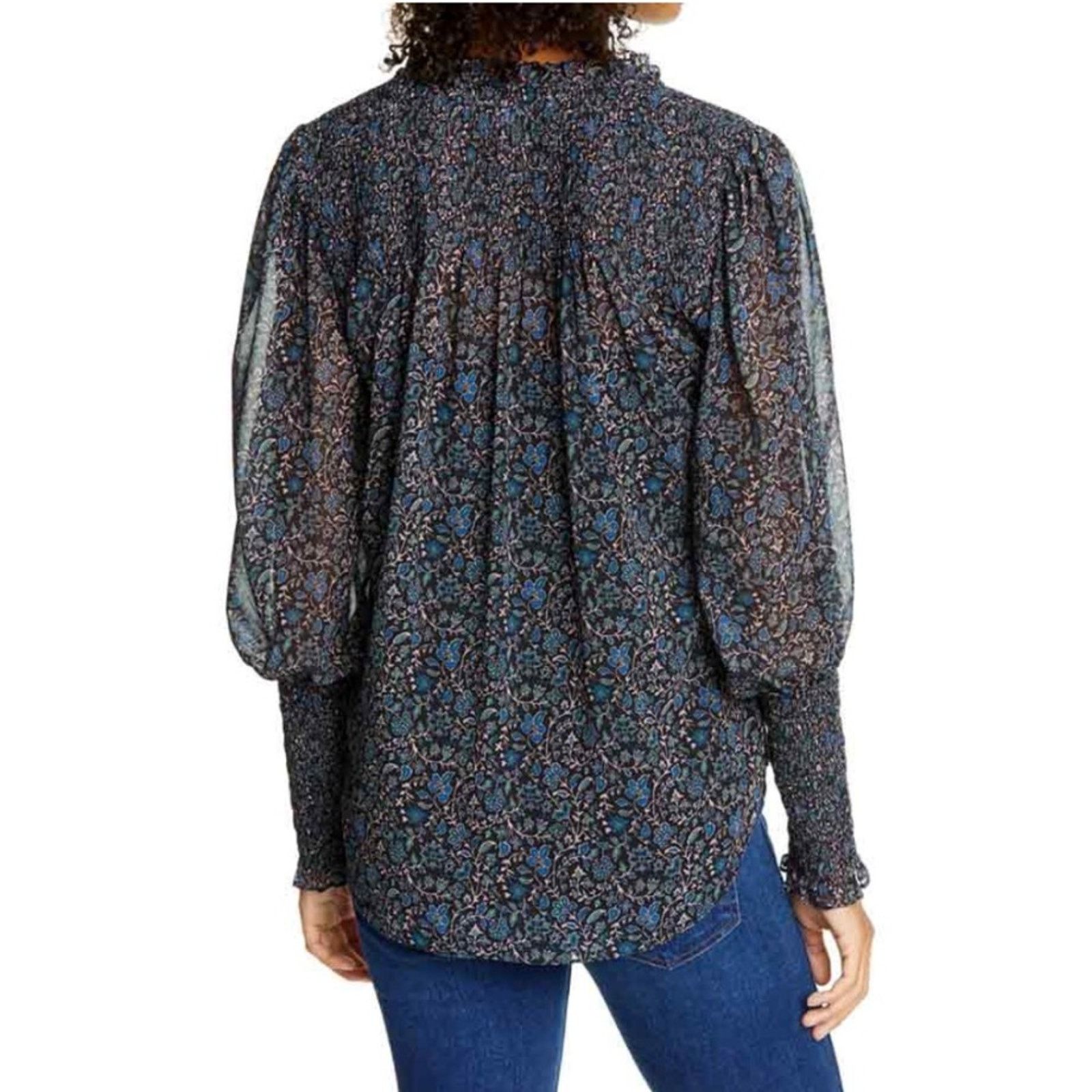 Veronica Beard Veronica Beard $277 Jaz Black Floral Balloon Sleeve Blouse 0 Size XS / US 0-2 / IT 36-38 - 10 Thumbnail