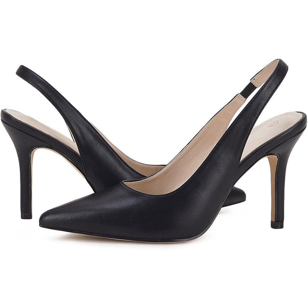 Other Trish Lucia Womens Size 8 Black Faux Leather Slingback Heels Size US 8 / IT 38 - 5 Thumbnail