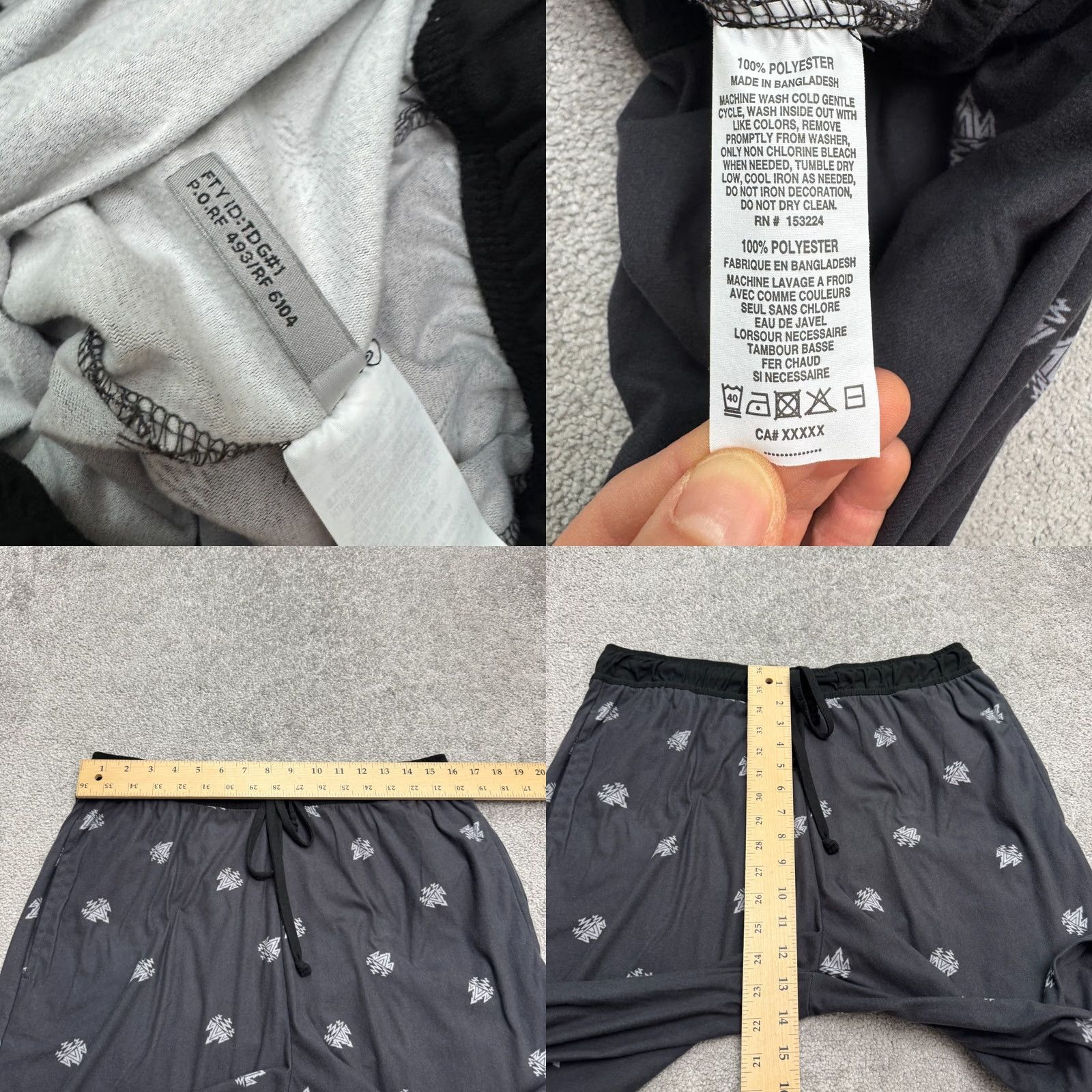 Vintage Rainforest Geometric All Over Print Pajama Pants Mens Medium Dark Gray Lounge Size US 31 - 8 Thumbnail