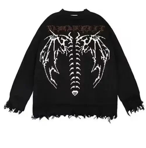 Aran Isles Knitwear × Hypebeast × Japanese Brand Distressed Gothic Skeleton Print Knitwear Size US L / EU 52-54 / 3 - 1 Thumbnail