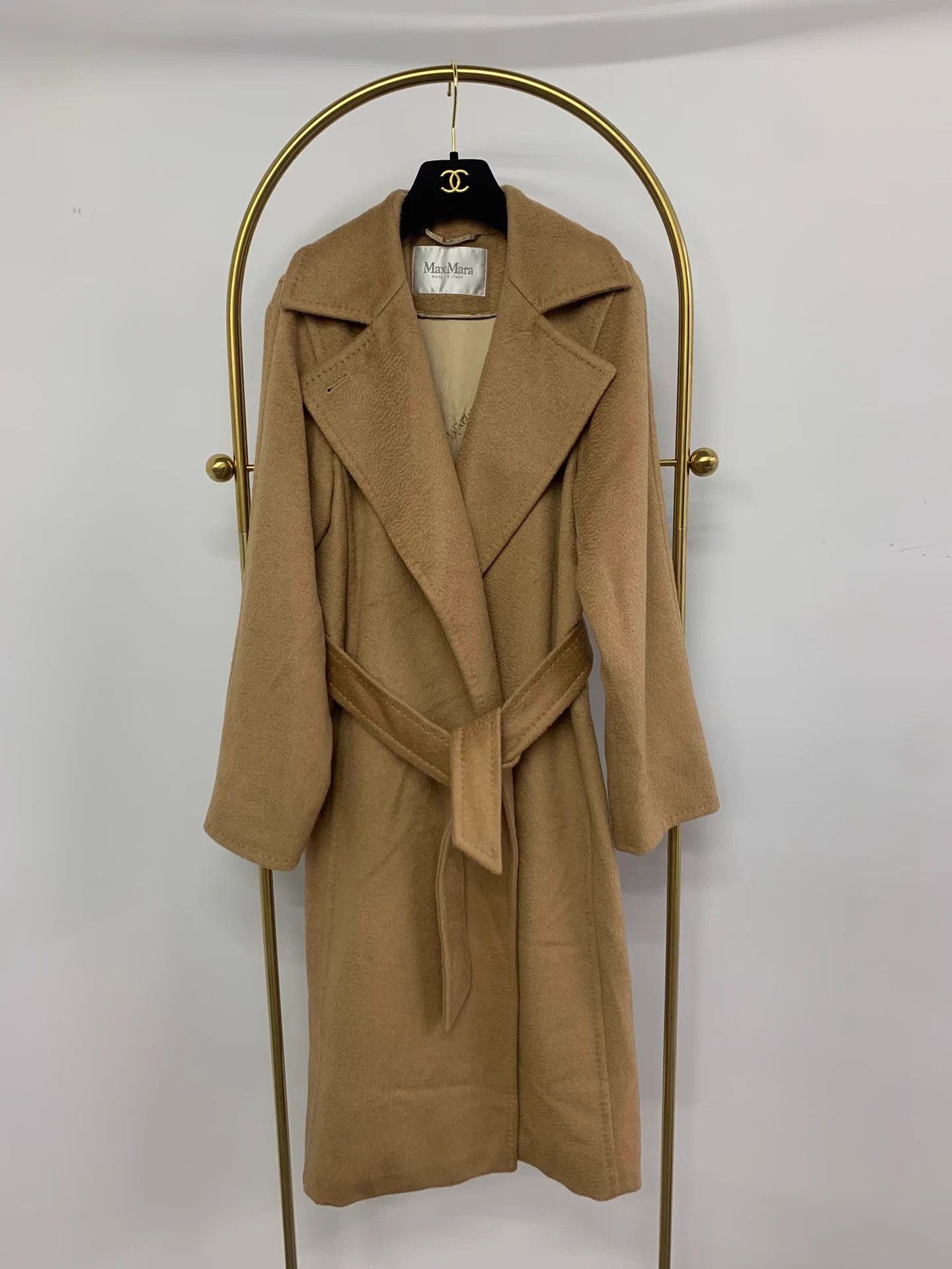 Max Mara Maxmara Camel Water Ripple Belted Coat IT 36 Size XS / US 0-2 / IT 36-38 - 1 Thumbnail