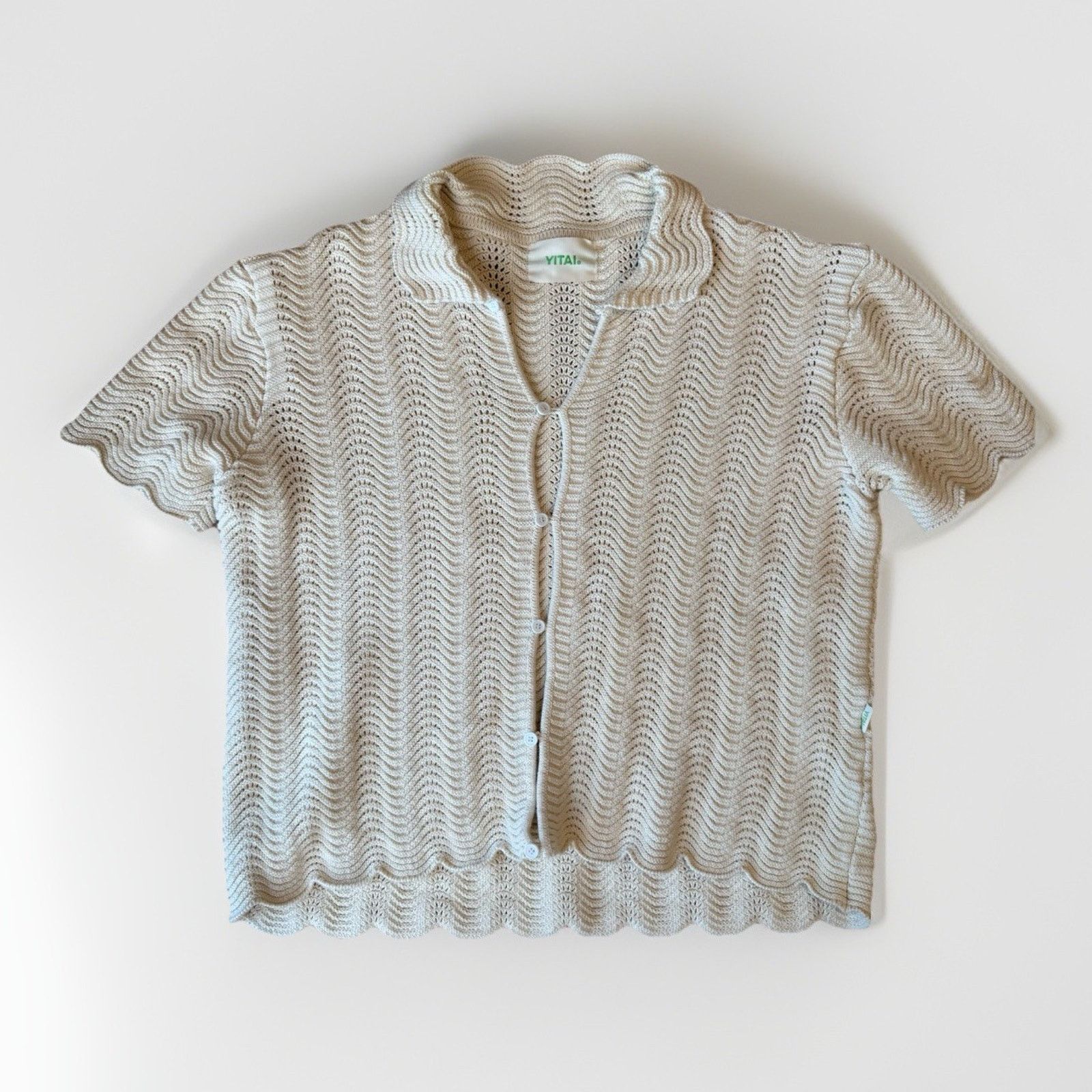 YITAI Yitai Shirt M Cream Knit Shale Stitch Button Up Minimalist Size US M / EU 48-50 / 2 - 1 Thumbnail