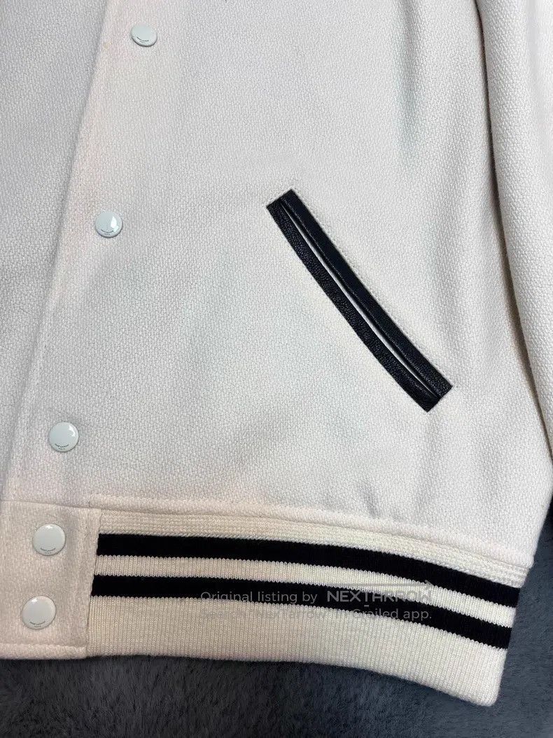 Saint Laurent Paris Saint Laurent Paris White Leather Trim Wool Baseball Jacke Size US L / EU 52-54 / 3 - 5 Thumbnail