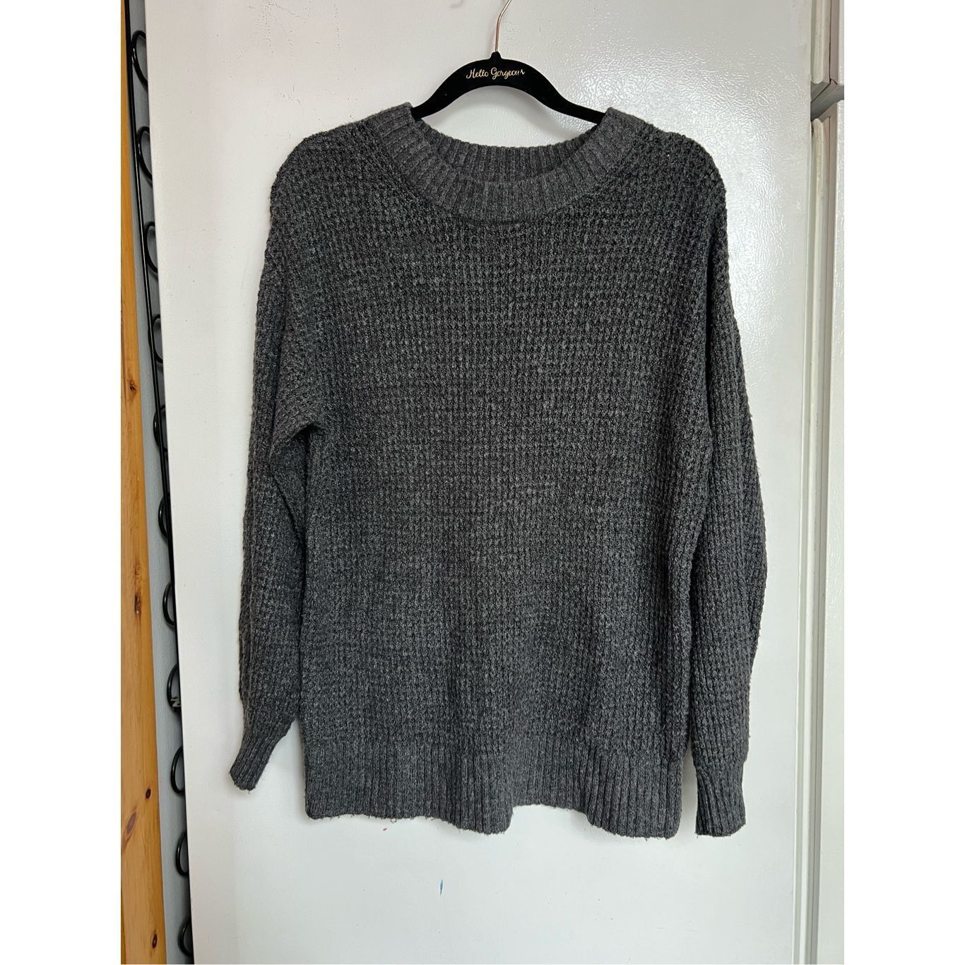 American Eagle Outfitters American Eagle Grey Waffle Sweater Woman’s Size Small Size S / US 4 / IT 40 - 1 Thumbnail