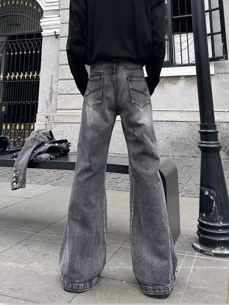 Vintage Grey Baggy Stacked Flare Jeans Size US 32 / EU 48 - 2 Thumbnail