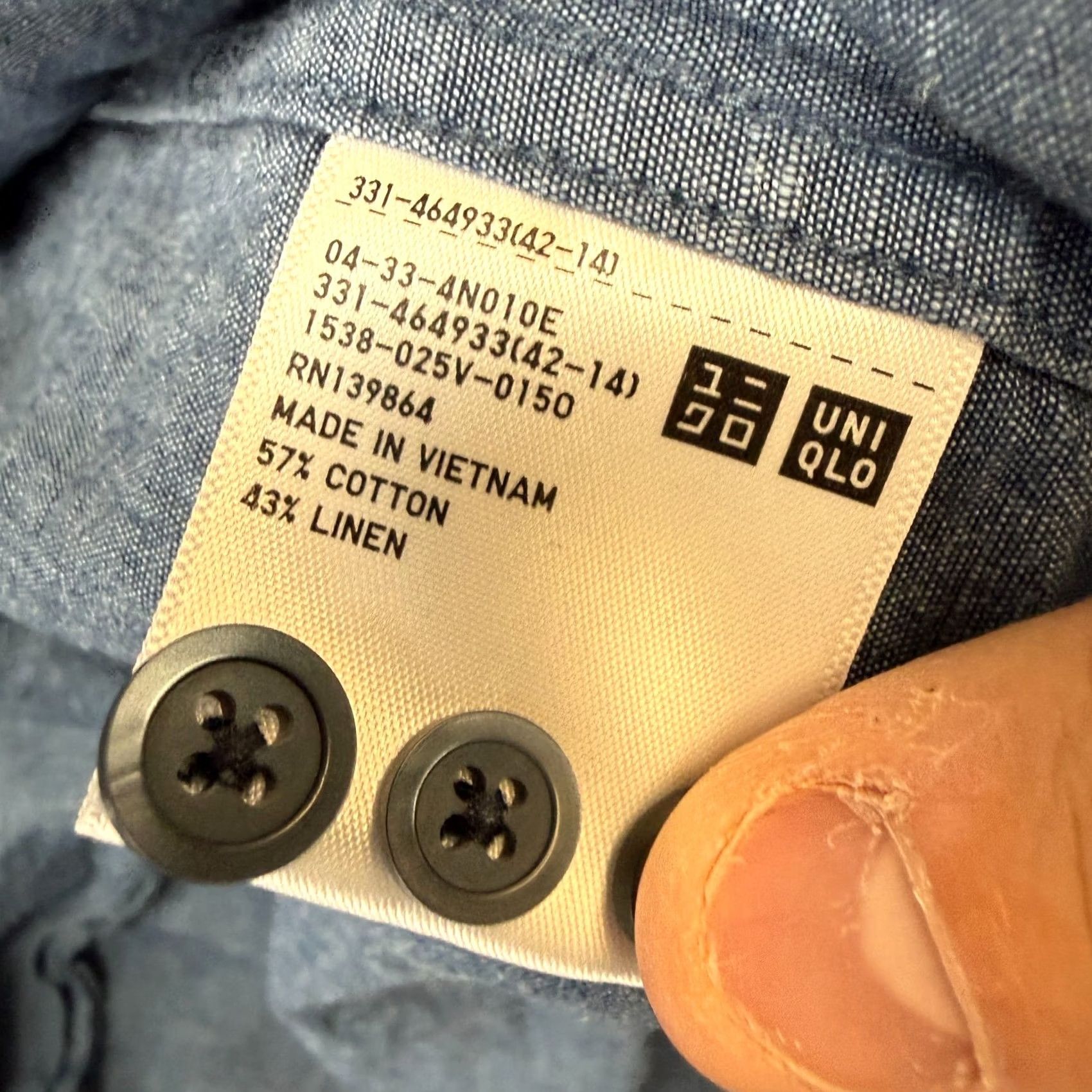 Uniqlo Uniqlo Shirt Mens Medium Blue Linen Cotton Band Collar Button Up Preppy Casual Size US M / EU 48-50 / 2 - 4 Thumbnail