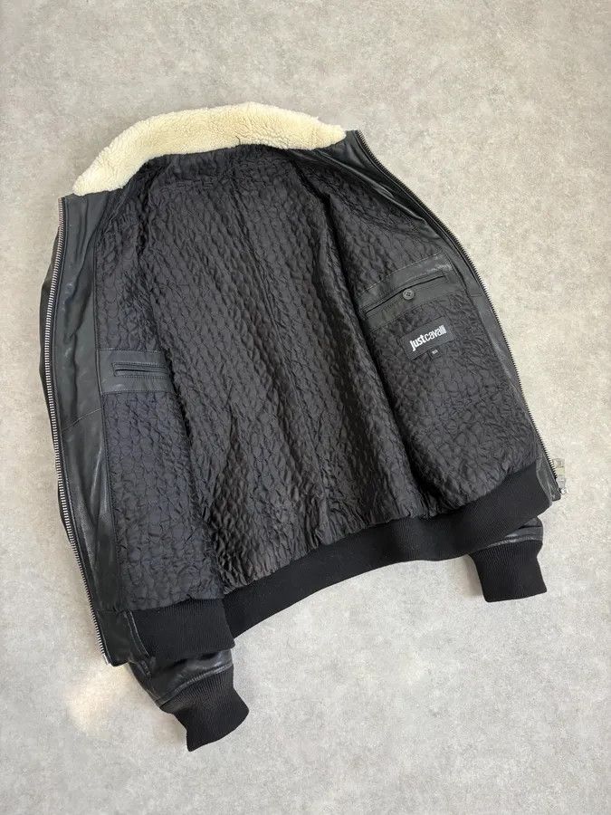 Just Cavalli FW2015 Cavalli Black Leather Shearling Collar Jacket Size US M / EU 48-50 / 2 - 7 Thumbnail