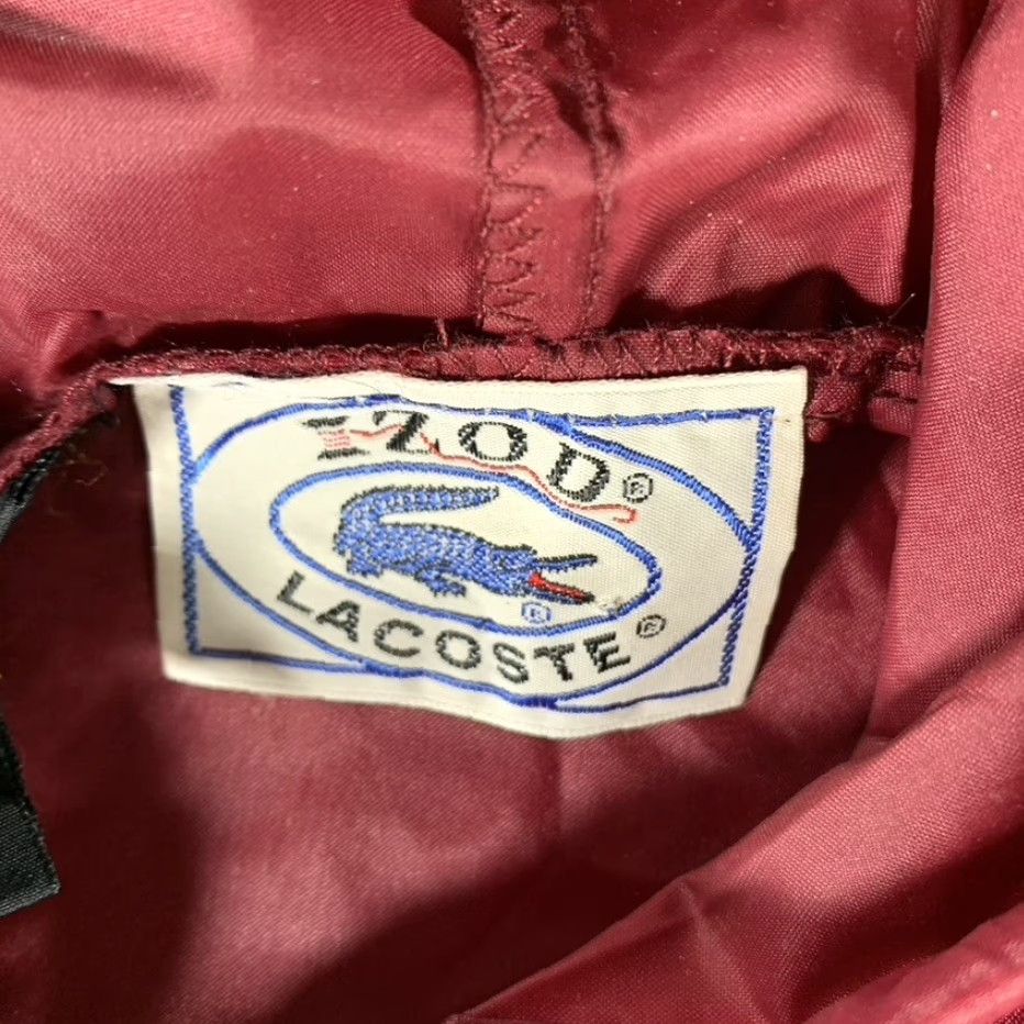 VTG Lacoste Men's Nylon Hooded Anorak Full Zip Jacket Burgundy Red Small